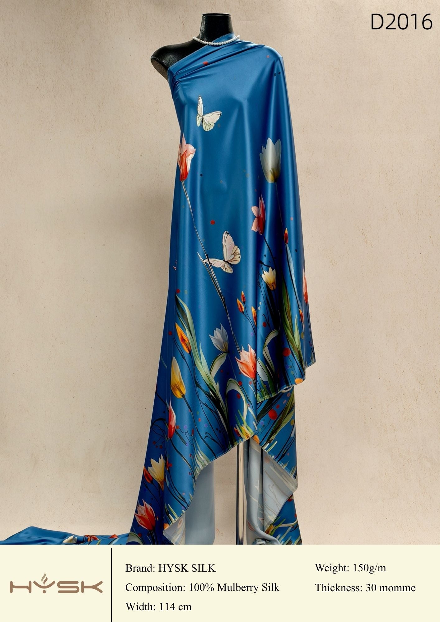HYSK Digital Printed 100% Mulberry Silk Charmeuse – 30 Momme, 114cm Width, 6A Grade Silk Original Design Fabric for Couture, Evening Wear & Traditional Attire