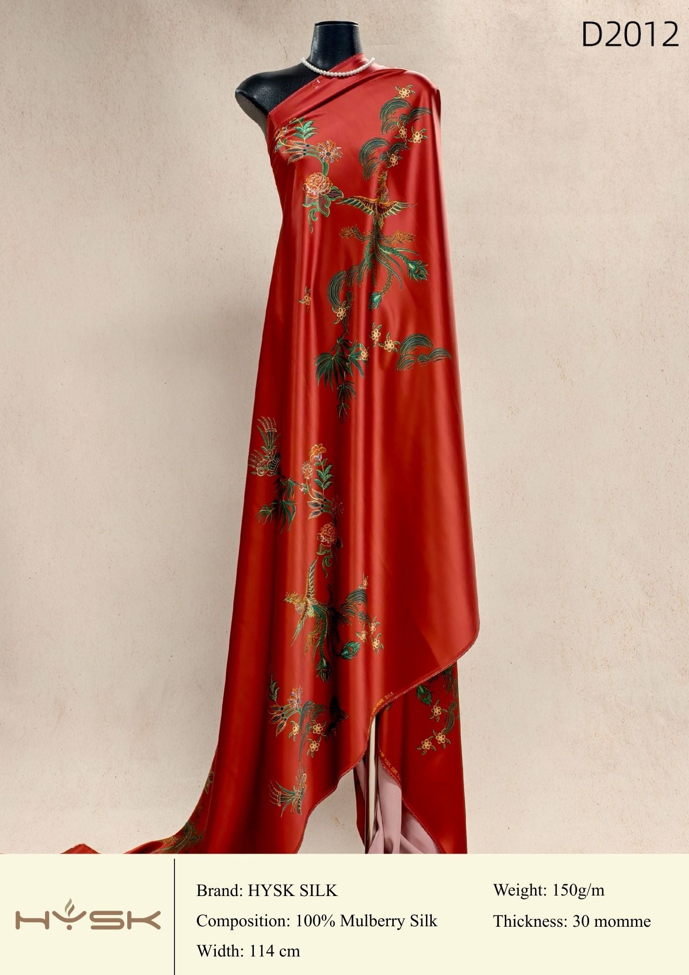 HYSK Digital Printed 100% Mulberry Silk Charmeuse – 30 Momme, 114cm Width, 6A Grade Silk Original Design Fabric for Couture, Evening Wear & Traditional Attire