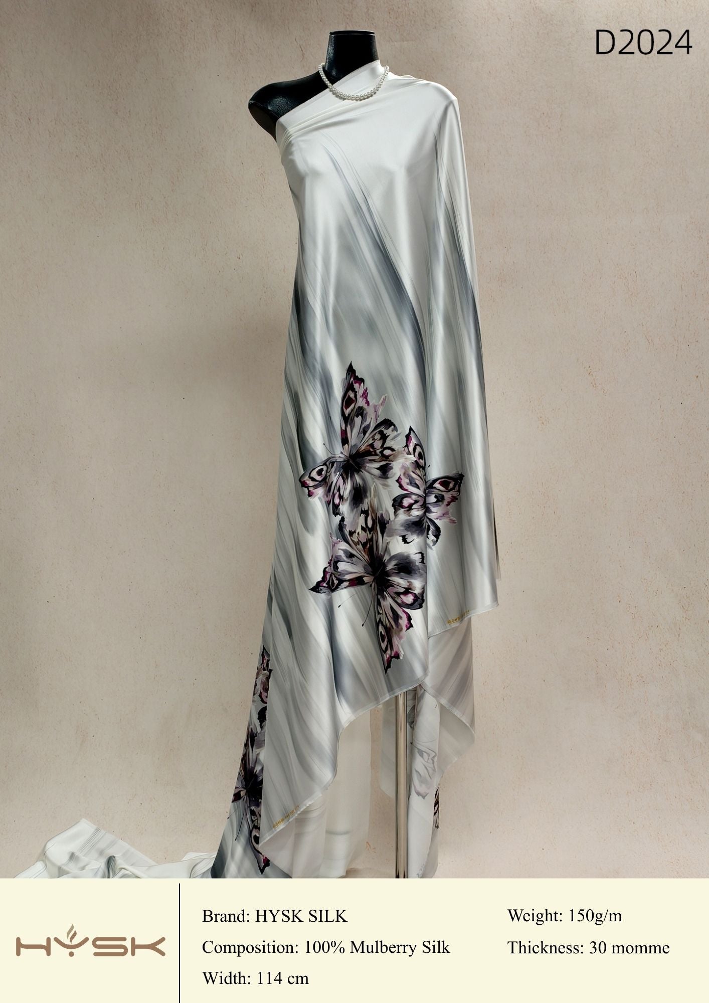 HYSK Digital Printed 100% Mulberry Silk Charmeuse – 30 Momme, 114cm Width, 6A Grade Silk Original Design Fabric for Couture, Evening Wear & Traditional Attire