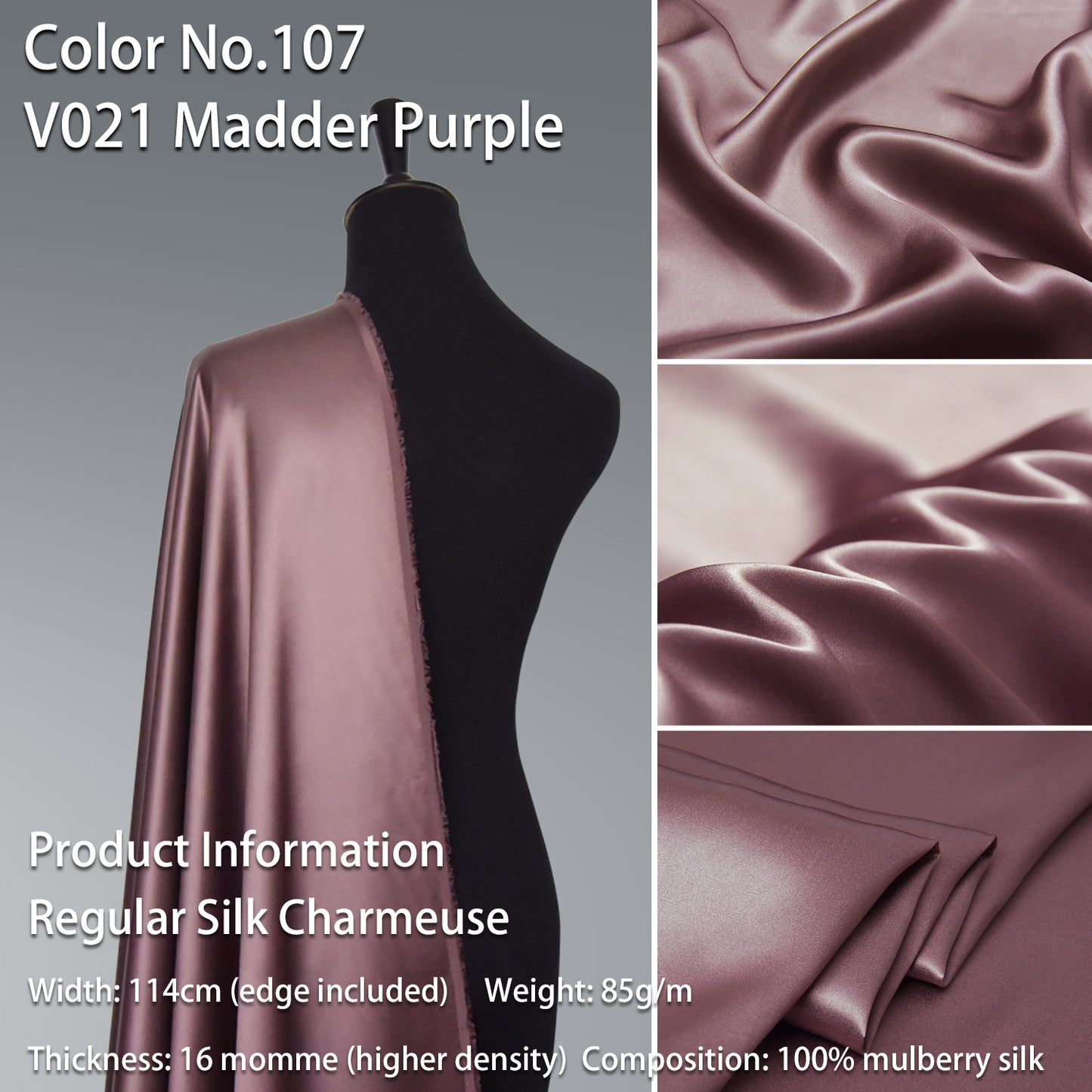 HYSK 100% Brown Color Mulberry Silk Charmeuse High-End Refined Soft Lustered Silk Fabric Skin-Friendly For Night Dress Pajamas Beddings Lining, 120 colors available in stock