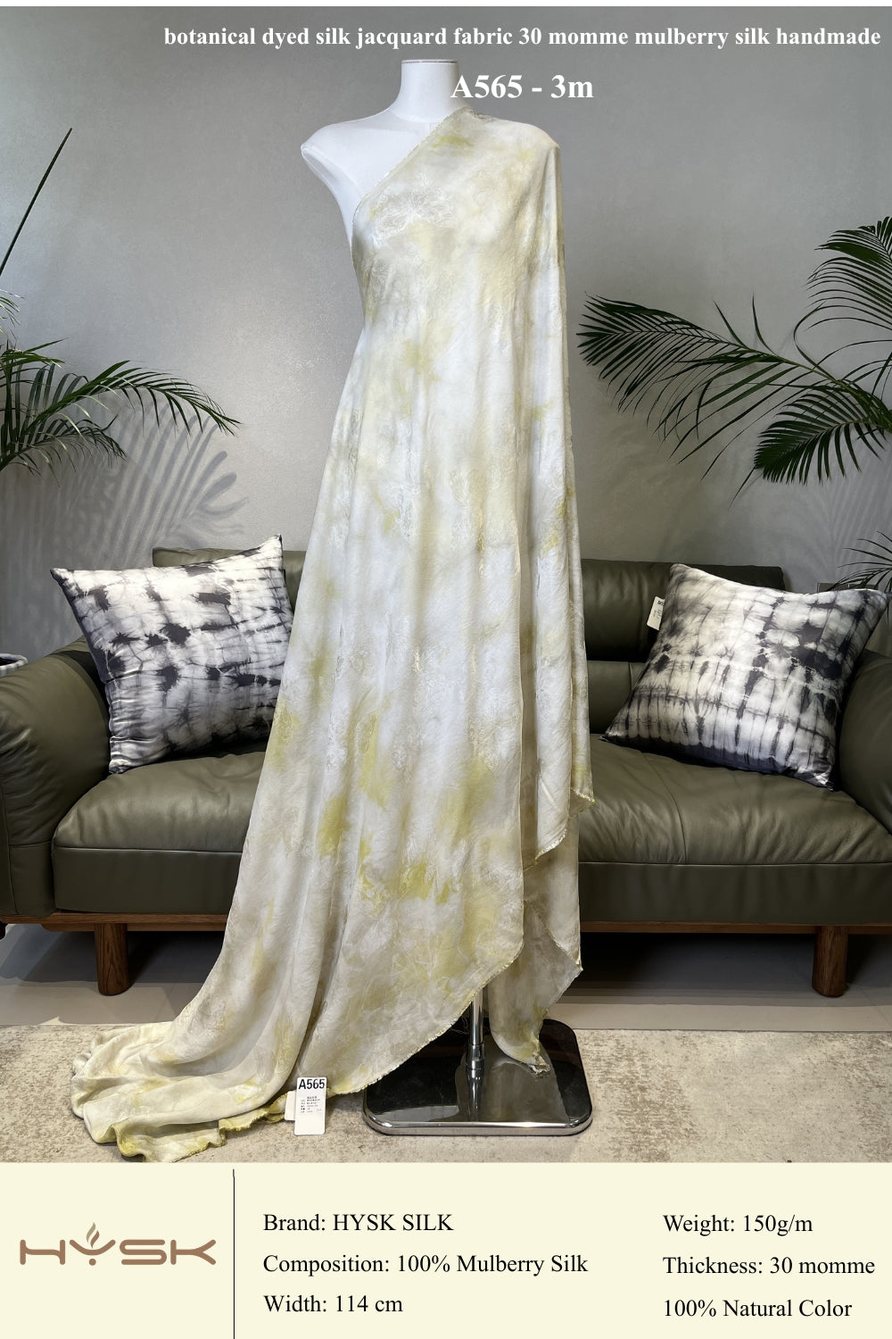 Botanical Dyed Silk Jacquard Fabric – 30 Momme Mulberry Silk, Handmade Natural Dye, Luxury Fabric by the Yard - A565