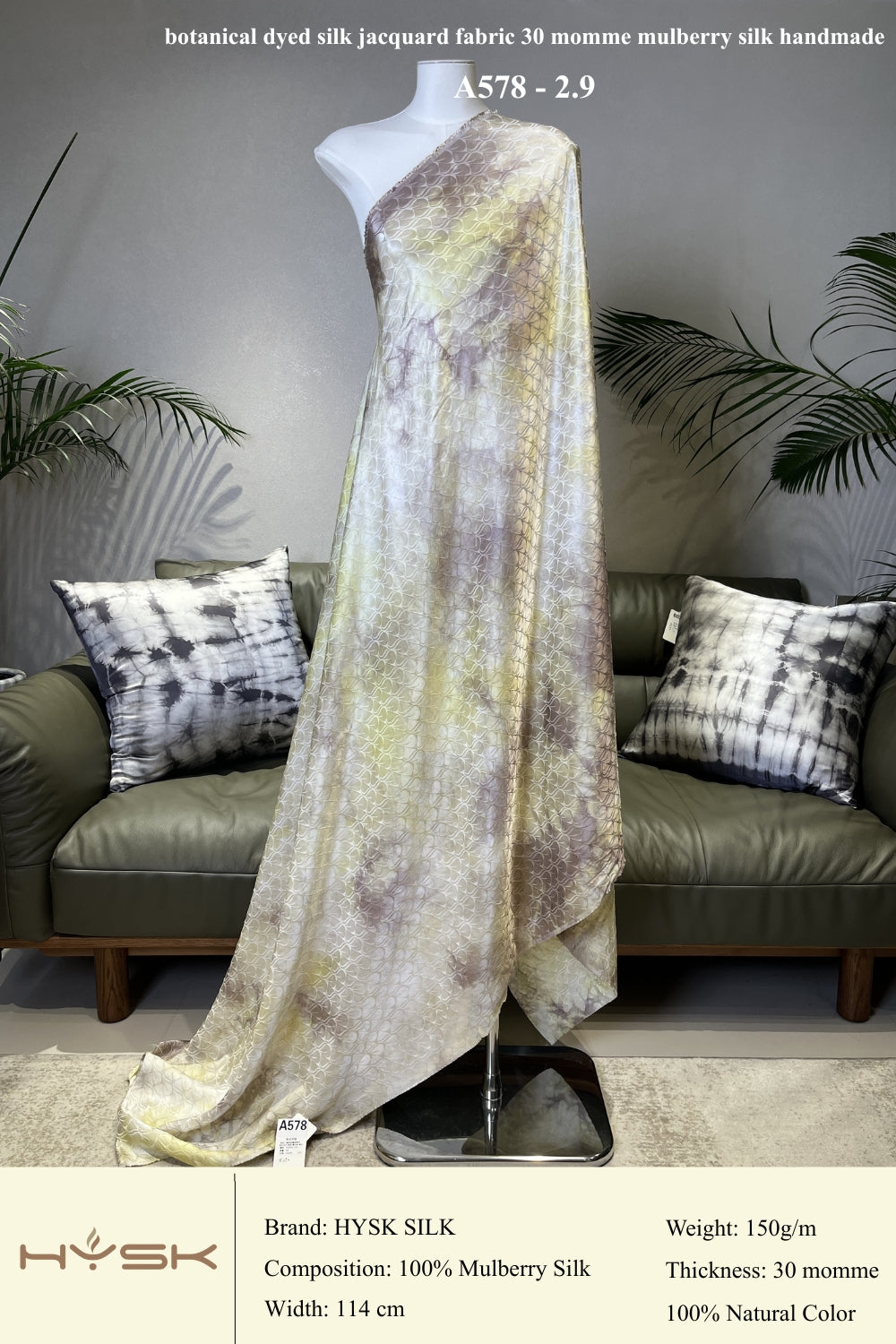 Botanical Dyed Silk Jacquard Fabric – 30 Momme Mulberry Silk, Handmade Natural Dye, Luxury Fabric by the Yard - A578