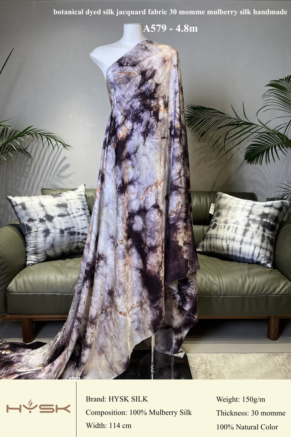 Botanical Dyed Silk Jacquard Fabric – 30 Momme Mulberry Silk, Handmade Natural Dye, Luxury Fabric by the Yard - A579
