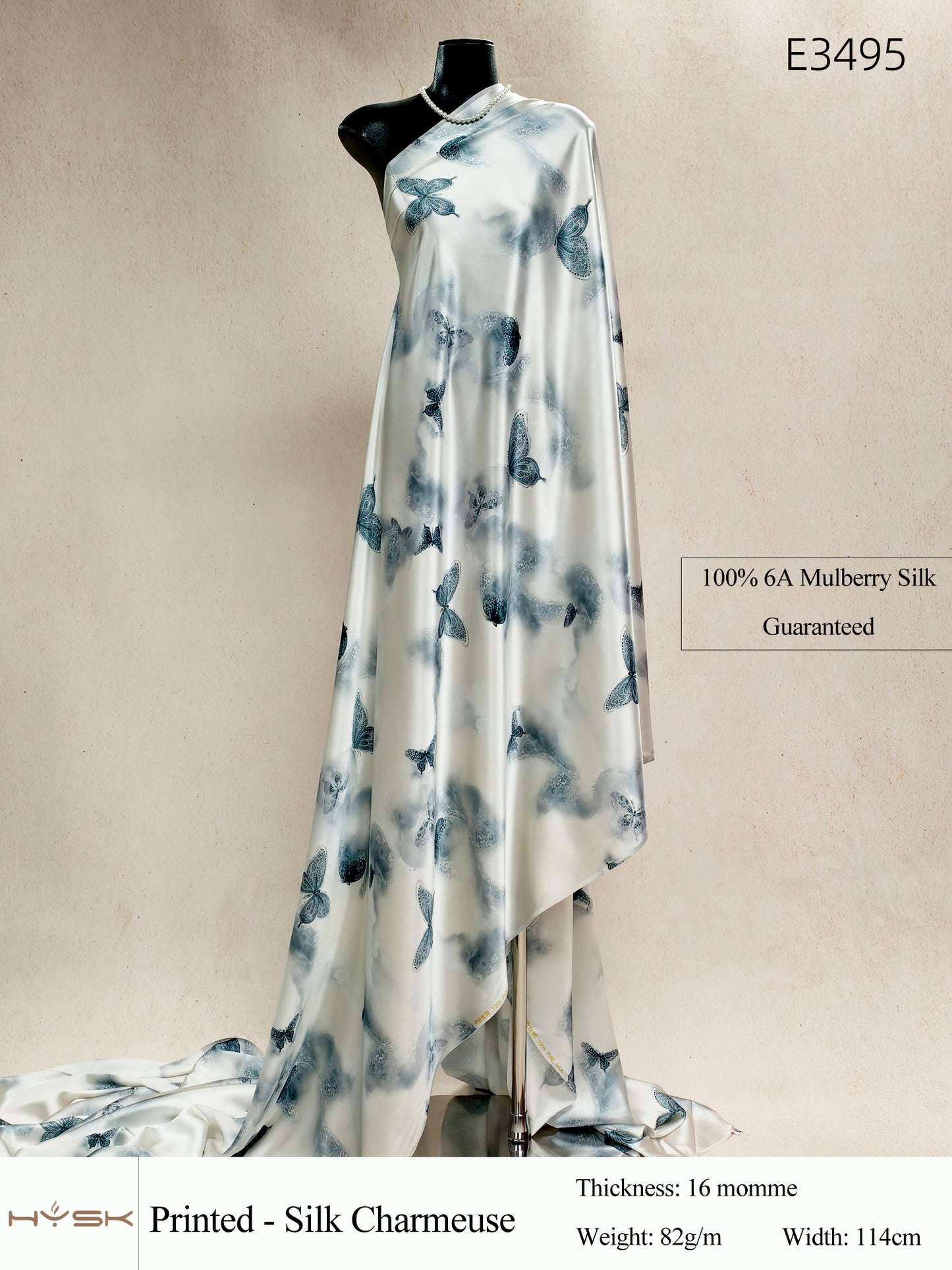 HYSK Digital Printed 100% Mulberry Silk Charmeuse – 16 Momme, 114cm Width, 6A Grade Silk Original Design Fabric for Couture, Evening Wear & Traditional Attire