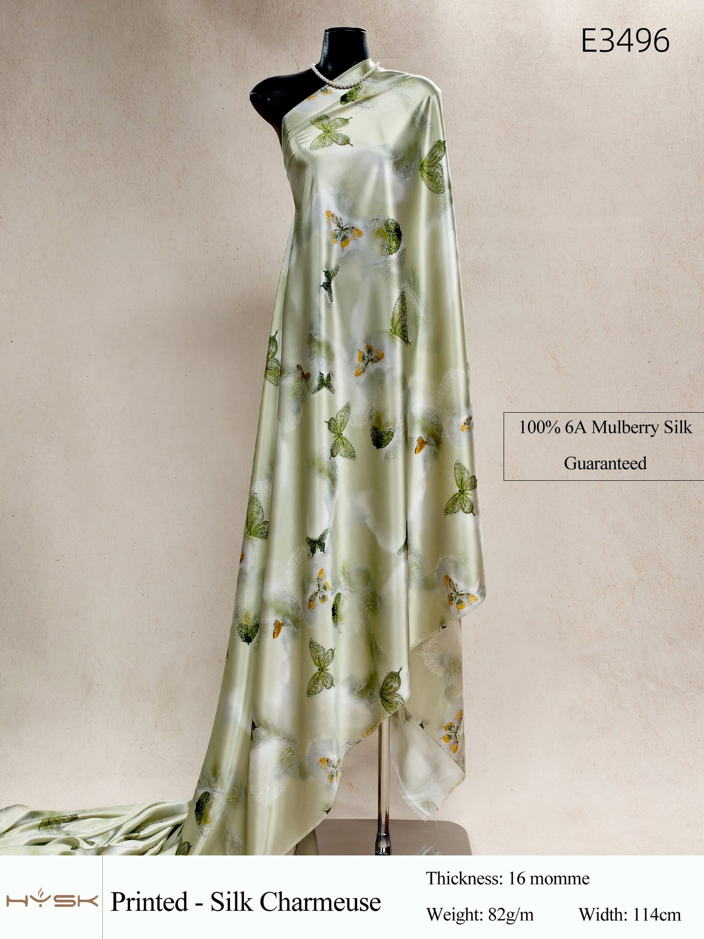 HYSK Digital Printed 100% Mulberry Silk Charmeuse – 16 Momme, 114cm Width, 6A Grade Silk Original Design Fabric for Couture, Evening Wear & Traditional Attire