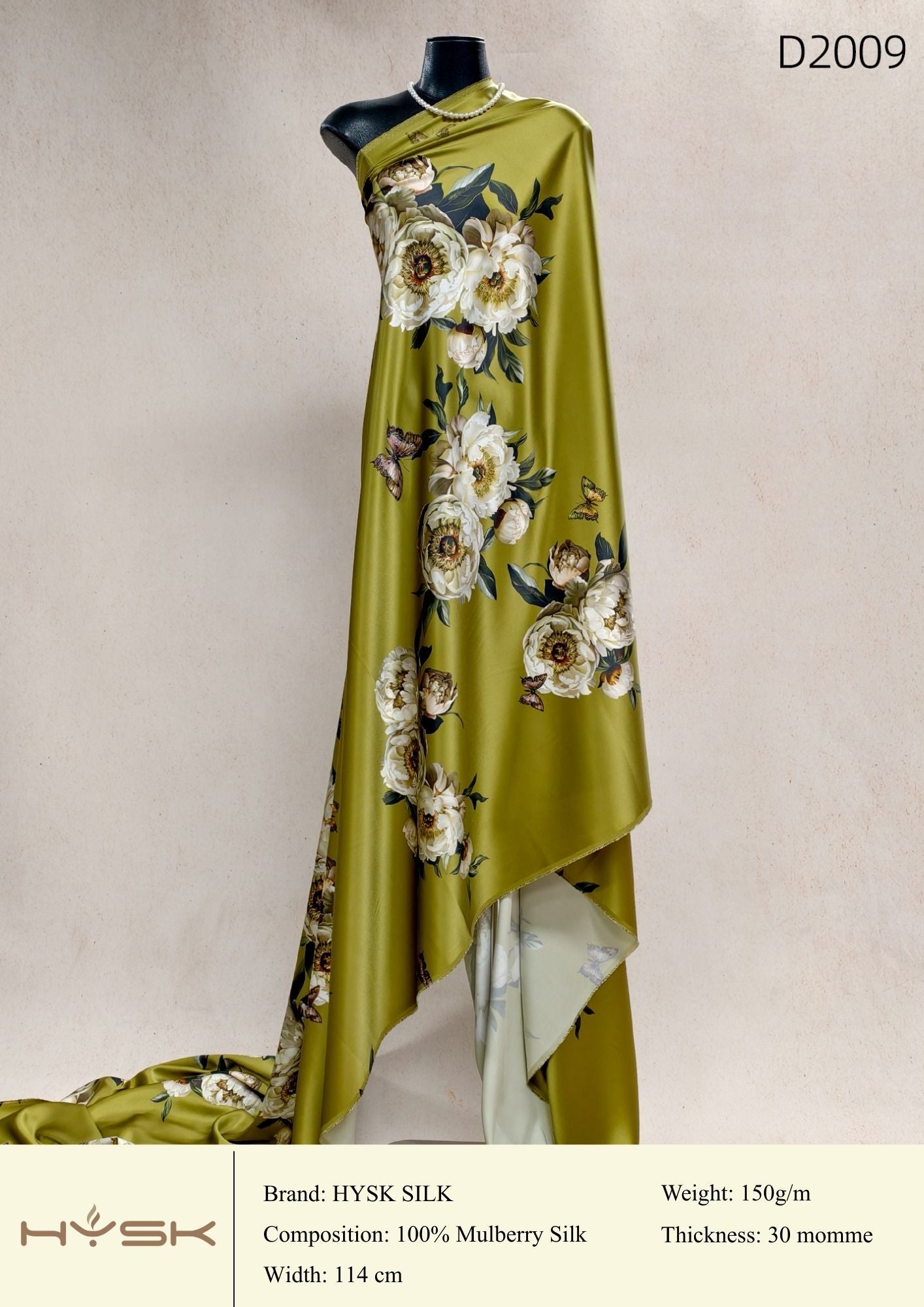 HYSK Digital Printed 100% Mulberry Silk Charmeuse – 30 Momme, 114cm Width, 6A Grade Silk Original Design Fabric for Couture, Evening Wear & Traditional Attire