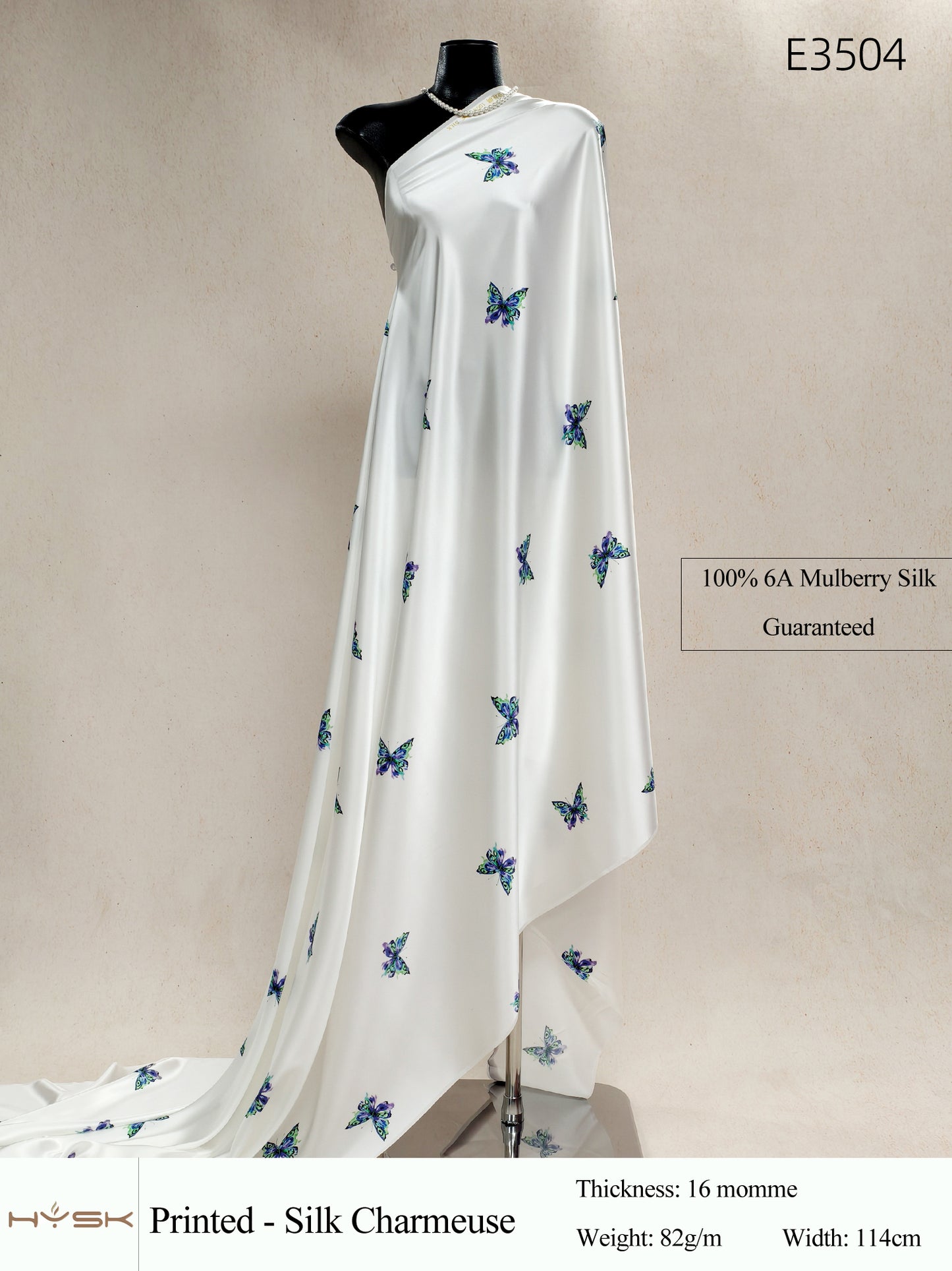 HYSK Digital Printed 100% Mulberry Silk Charmeuse – 16 Momme, 114cm Width, 6A Grade Silk Original Design Fabric for Couture, Evening Wear & Traditional Attire