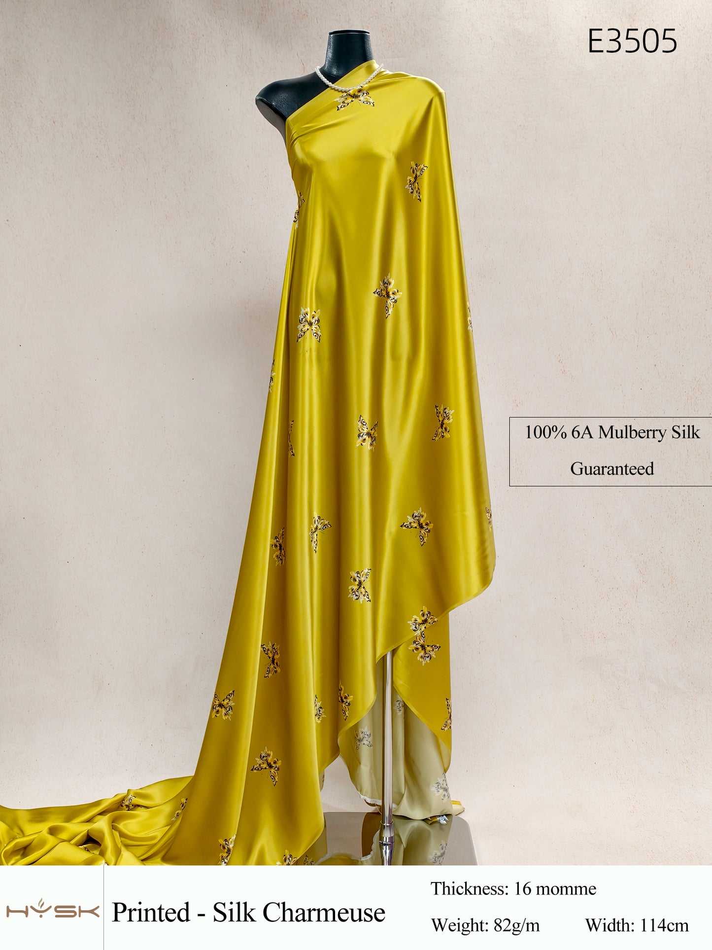 HYSK Digital Printed 100% Mulberry Silk Charmeuse – 16 Momme, 114cm Width, 6A Grade Silk Original Design Fabric for Couture, Evening Wear & Traditional Attire