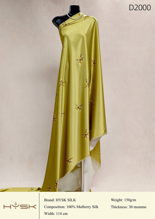 HYSK Digital Printed 100% Mulberry Silk Charmeuse – 30 Momme, 114cm Width, 6A Grade Silk Original Design Fabric for Couture, Evening Wear & Traditional Attire