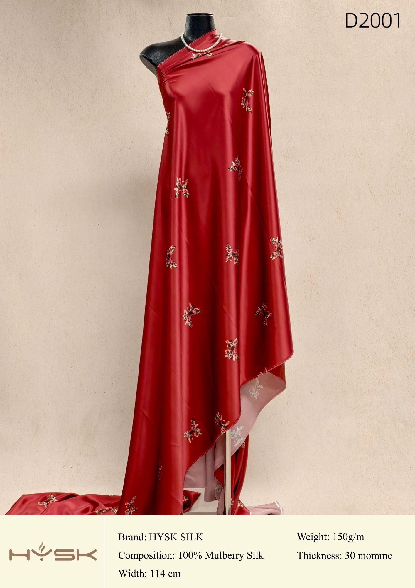 HYSK Digital Printed 100% Mulberry Silk Charmeuse – 30 Momme, 114cm Width, 6A Grade Silk Original Design Fabric for Couture, Evening Wear & Traditional Attire