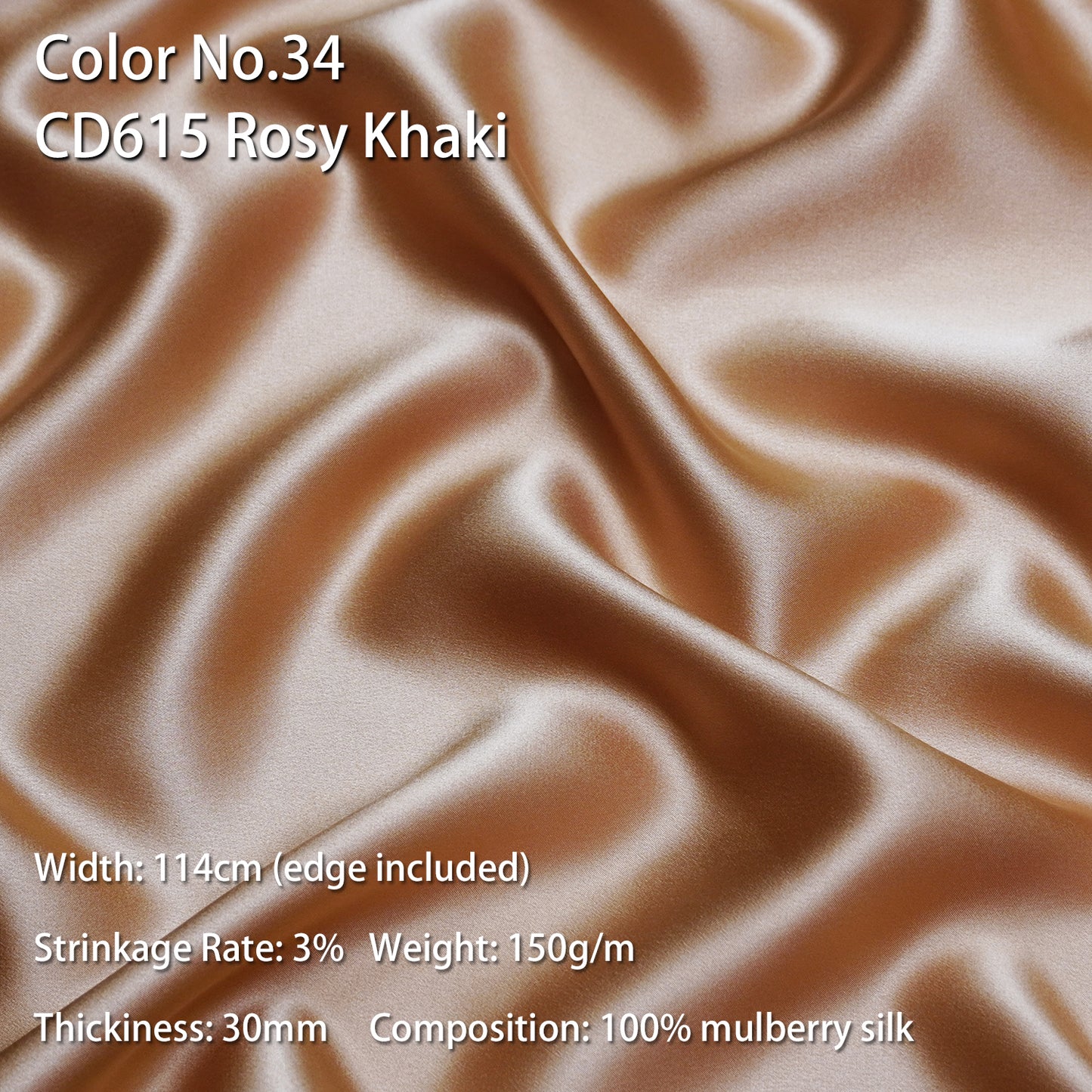 HYSK 100% Mulberry Silk Charmeuse Fabric – Khaki Tones, 30 Momme, Soft Lustrous & Skin-Friendly, 6A Premium Silk for Nightwear, Pajamas, Bedding & Lining