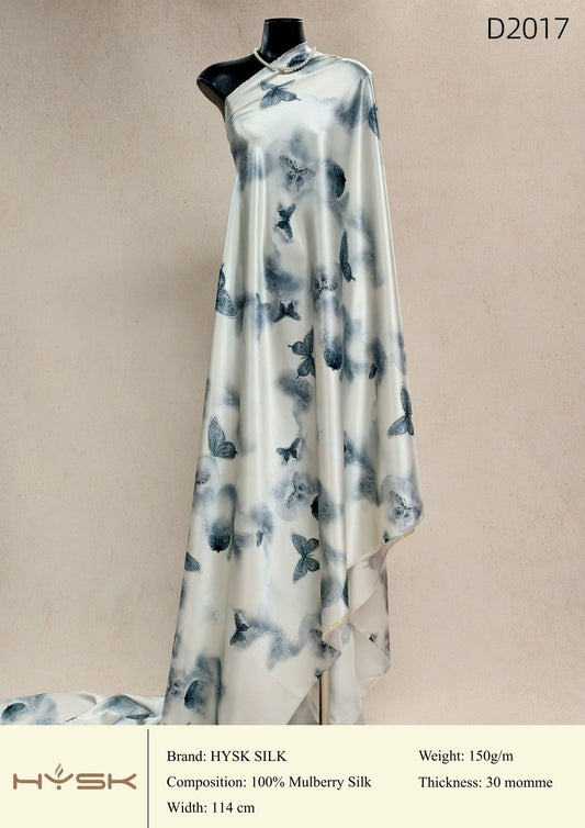 HYSK Digital Printed 100% Mulberry Silk Charmeuse – 30 Momme, 114cm Width, 6A Grade Silk Original Design Fabric for Couture, Evening Wear & Traditional Attire