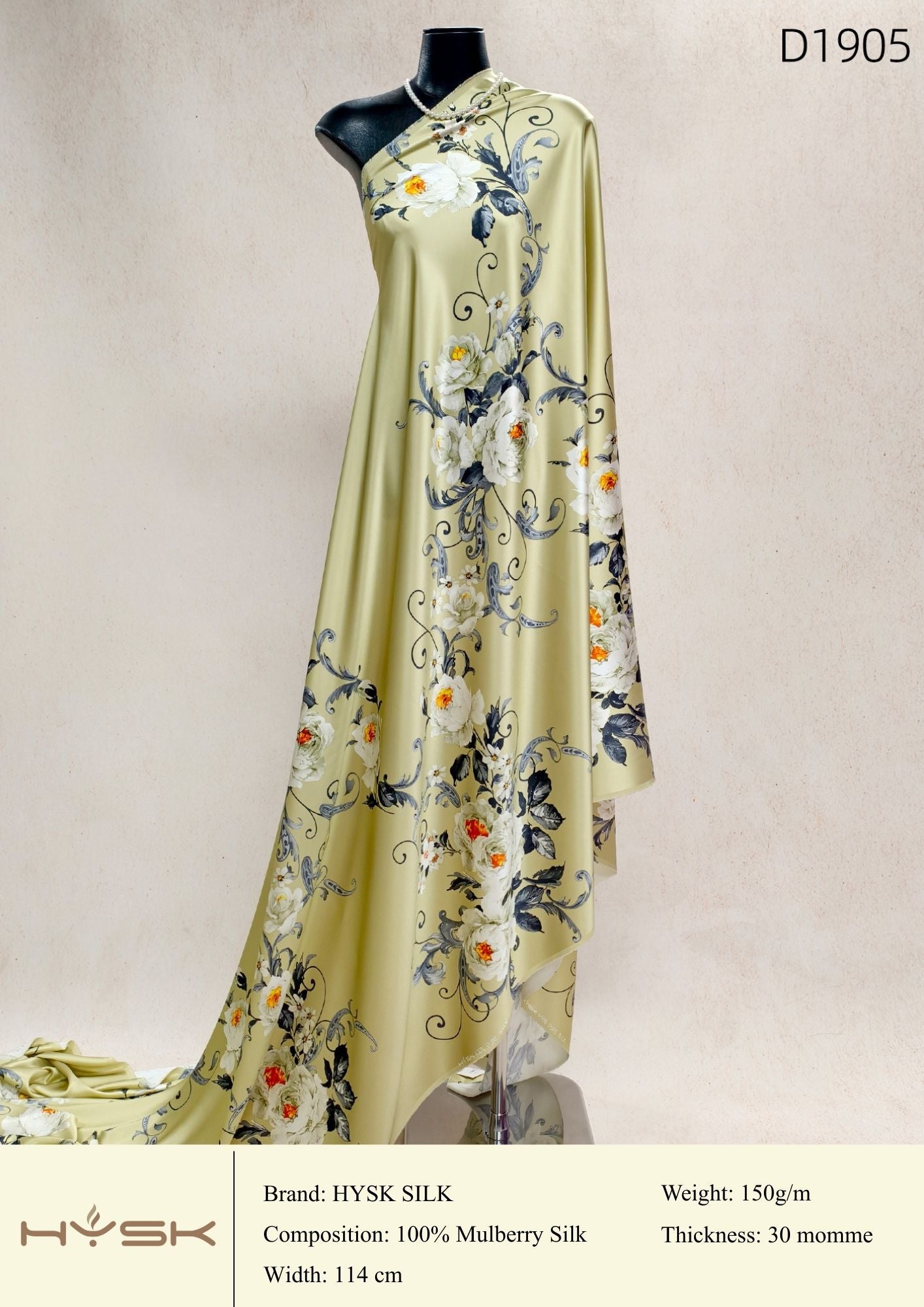 HYSK Digital Printed 100% Mulberry Silk Charmeuse – 30 Momme, 114cm Width, 6A Grade Silk Original Design Fabric for Couture, Evening Wear & Traditional Attire - In Stock Products