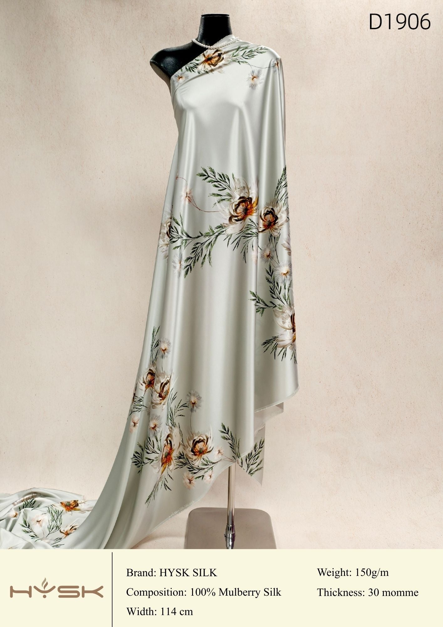 HYSK Digital Printed 100% Mulberry Silk Charmeuse – 30 Momme, 114cm Width, 6A Grade Silk Original Design Fabric for Couture, Evening Wear & Traditional Attire - In Stock Products