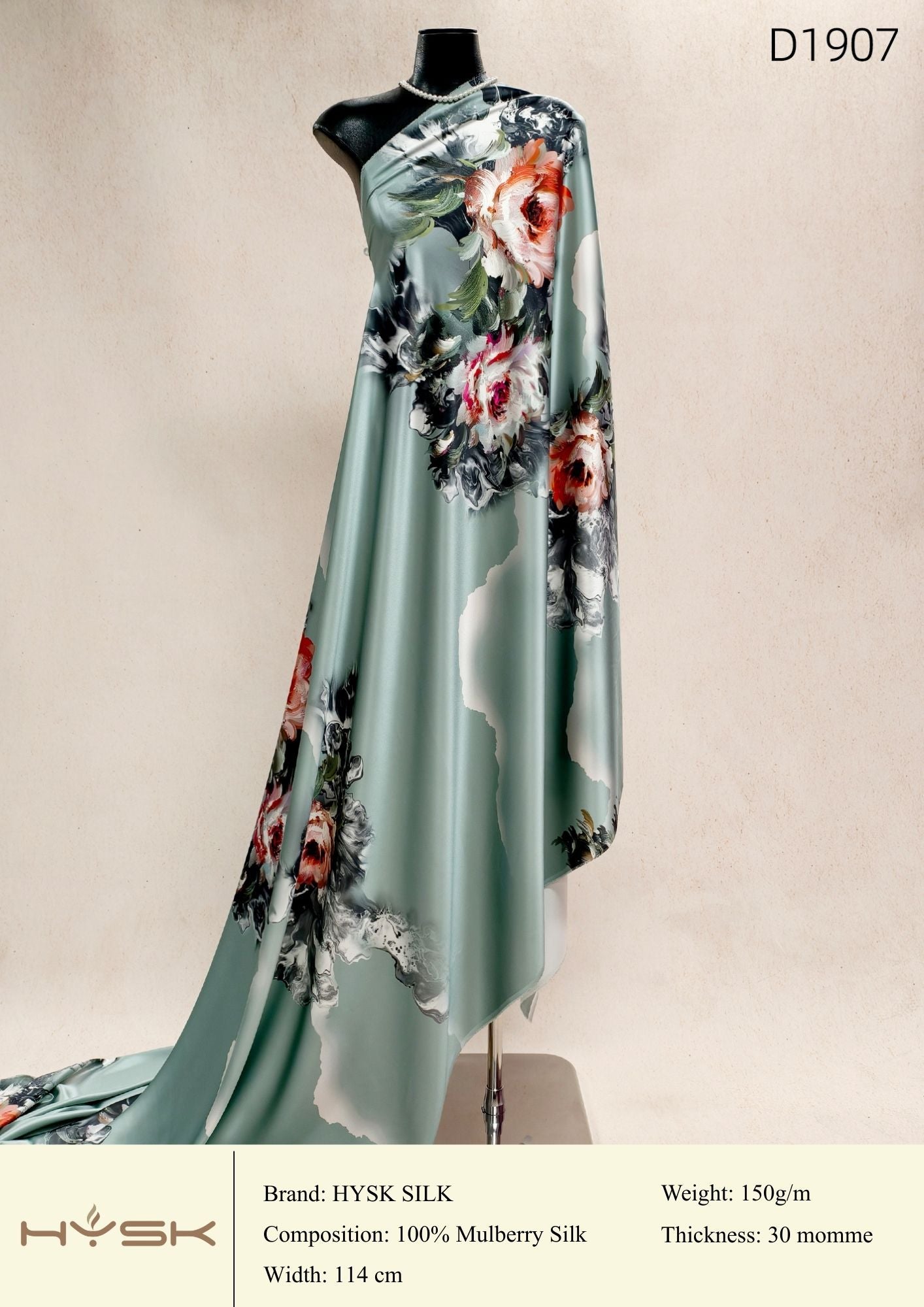 HYSK Digital Printed 100% Mulberry Silk Charmeuse – 30 Momme, 114cm Width, 6A Grade Silk Original Design Fabric for Couture, Evening Wear & Traditional Attire - In Stock Products