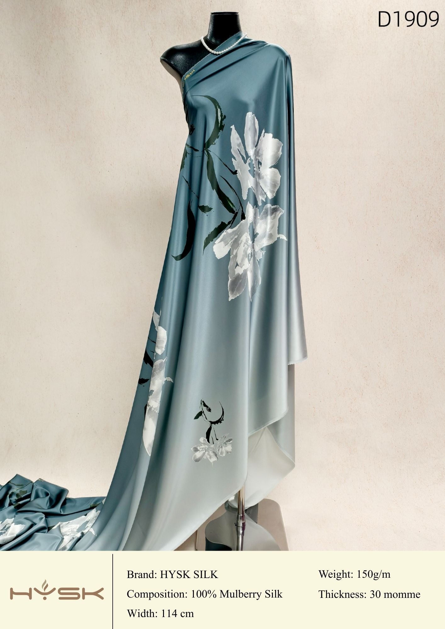 HYSK Digital Printed 100% Mulberry Silk Charmeuse – 30 Momme, 114cm Width, 6A Grade Silk Original Design Fabric for Couture, Evening Wear & Traditional Attire - In Stock Products