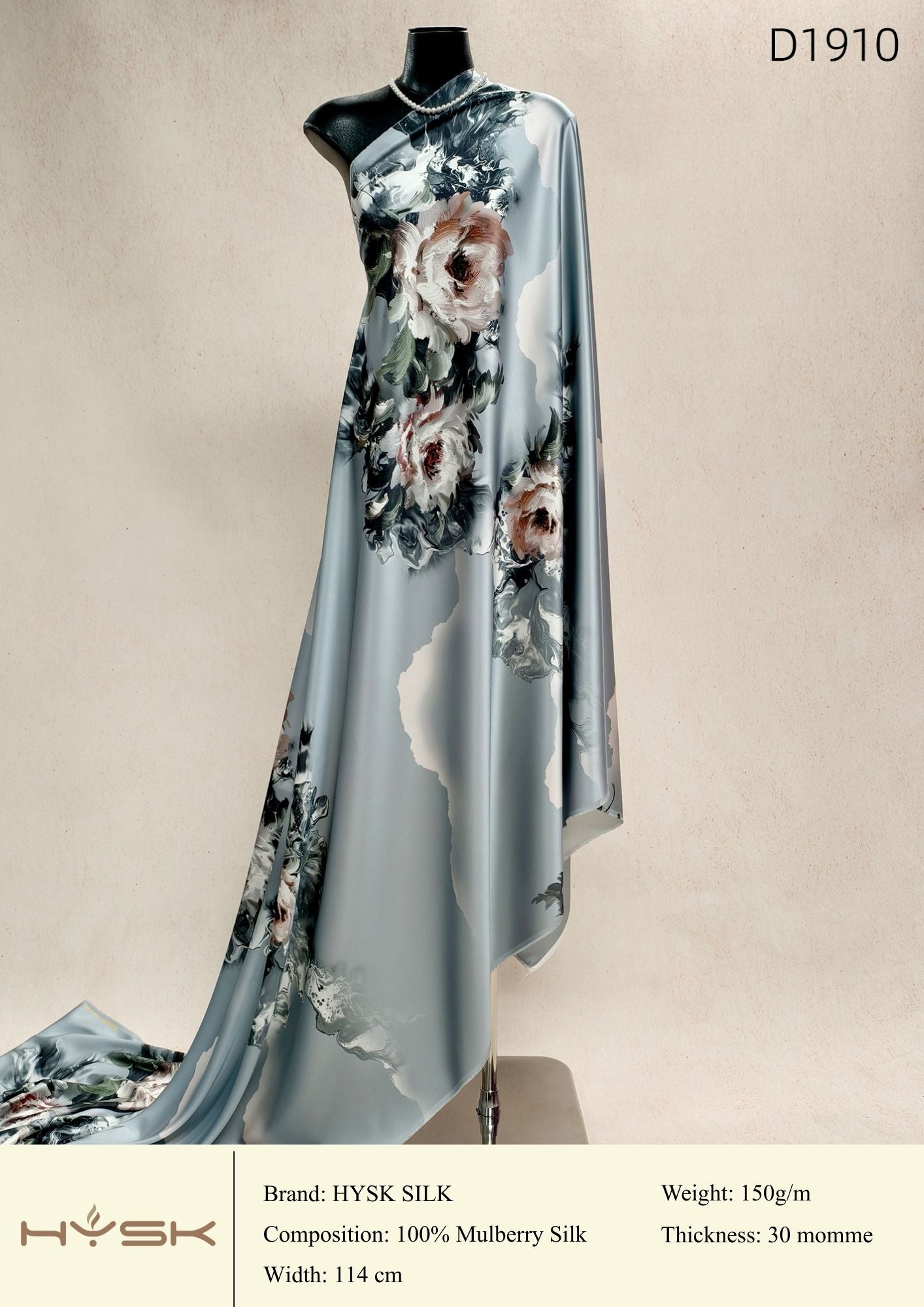 HYSK Digital Printed 100% Mulberry Silk Charmeuse – 30 Momme, 114cm Width, 6A Grade Silk Original Design Fabric for Couture, Evening Wear & Traditional Attire - In Stock Products