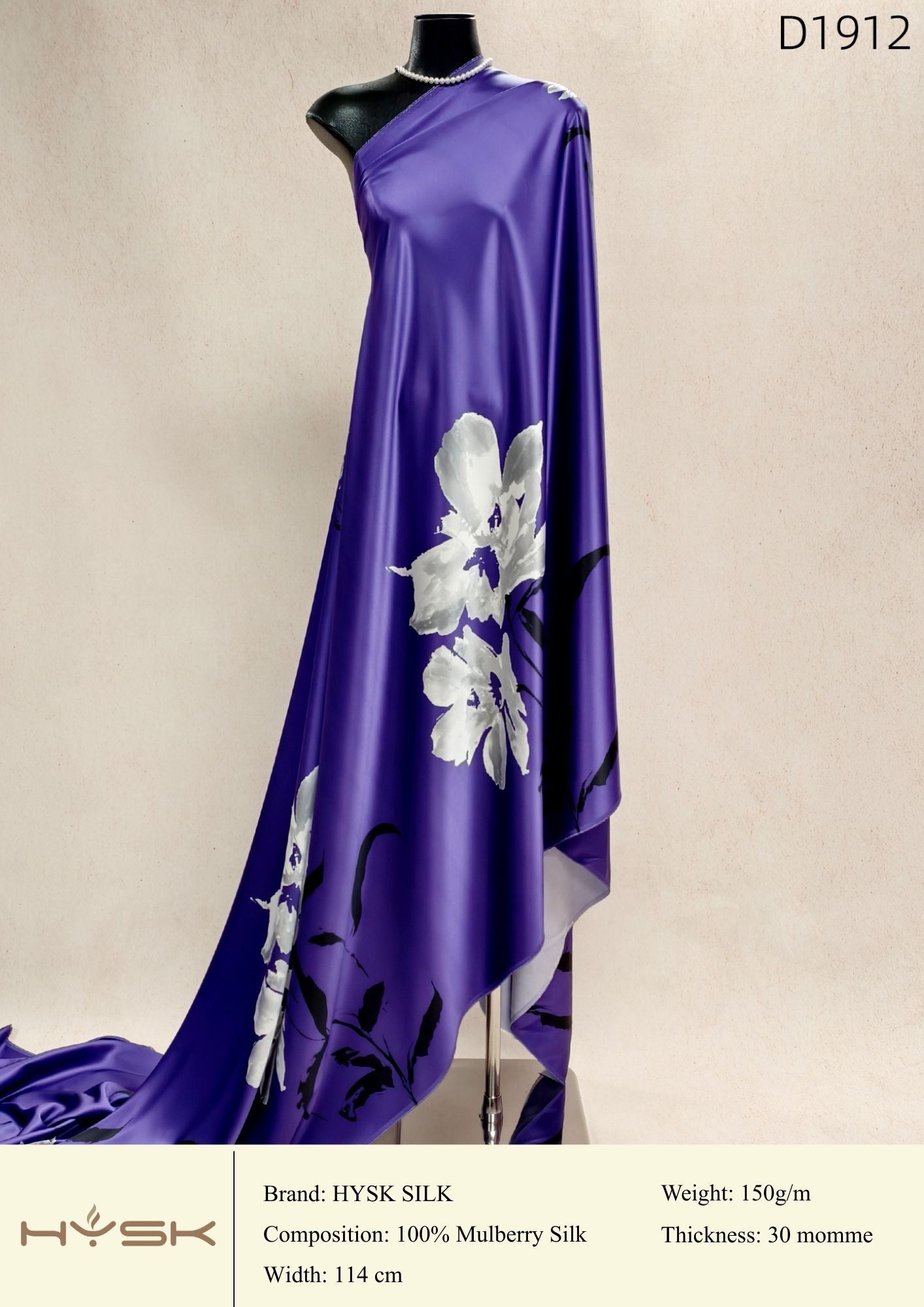 HYSK Digital Printed 100% Mulberry Silk Charmeuse – 30 Momme, 114cm Width, 6A Grade Silk Original Design Fabric for Couture, Evening Wear & Traditional Attire - In Stock Products