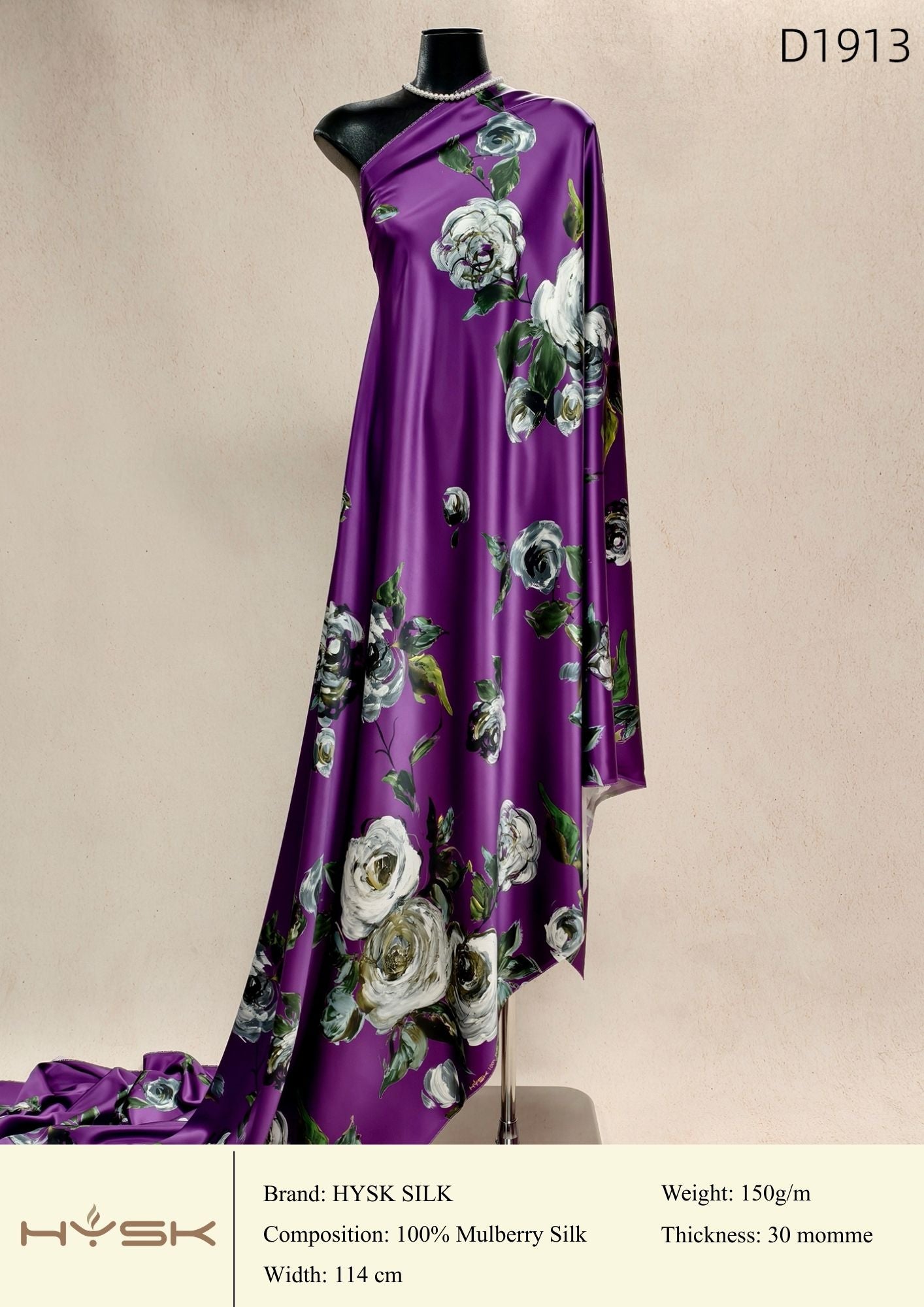 HYSK Digital Printed 100% Mulberry Silk Charmeuse – 30 Momme, 114cm Width, 6A Grade Silk Original Design Fabric for Couture, Evening Wear & Traditional Attire - In Stock Products