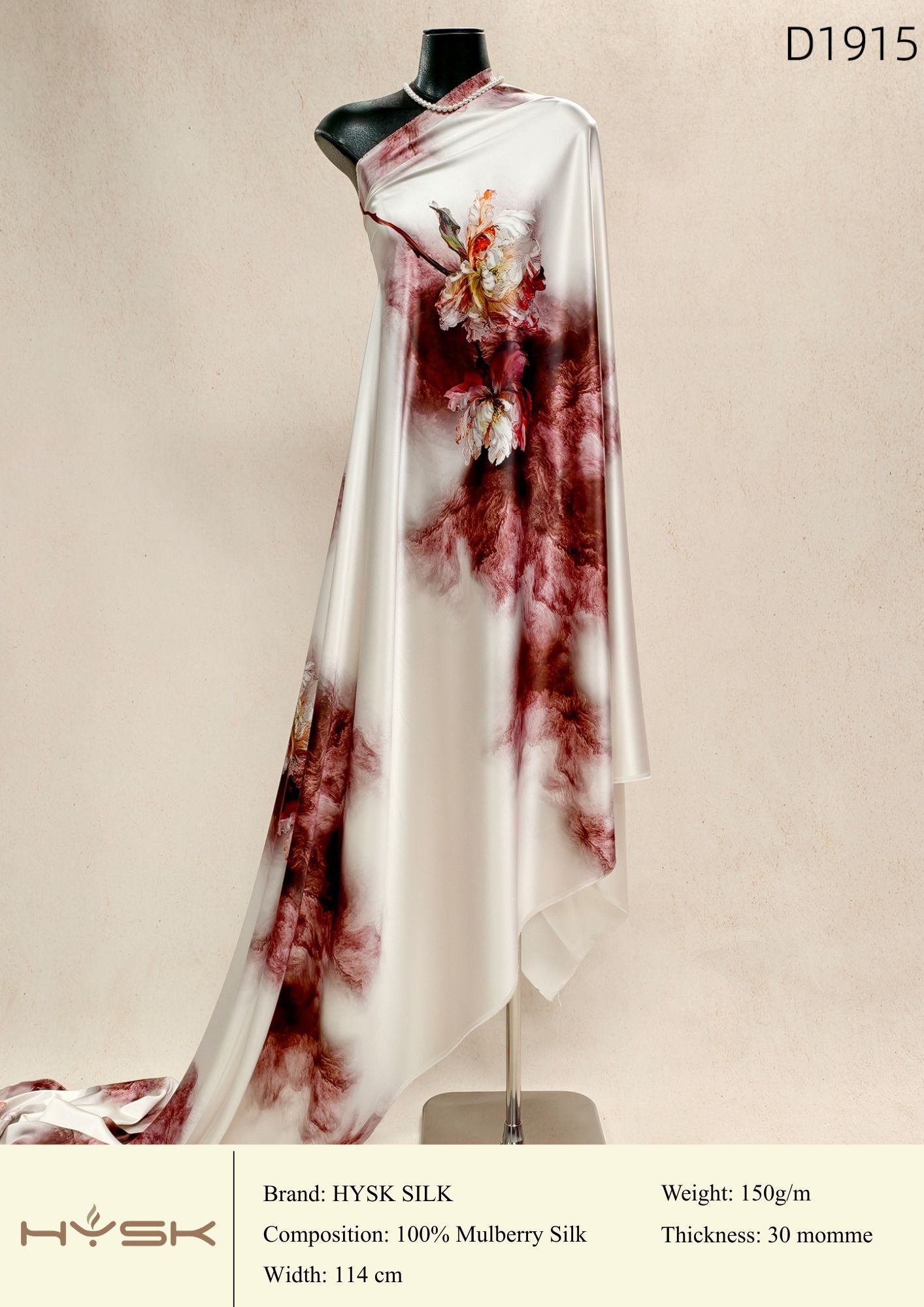 HYSK Digital Printed 100% Mulberry Silk Charmeuse – 30 Momme, 114cm Width, 6A Grade Silk Original Design Fabric for Couture, Evening Wear & Traditional Attire - In Stock Products