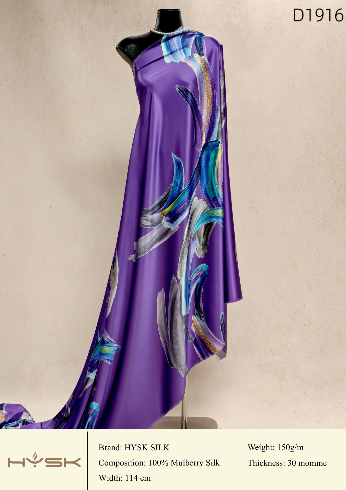 HYSK Digital Printed 100% Mulberry Silk Charmeuse – 30 Momme, 114cm Width, 6A Grade Silk Original Design Fabric for Couture, Evening Wear & Traditional Attire - In Stock Products