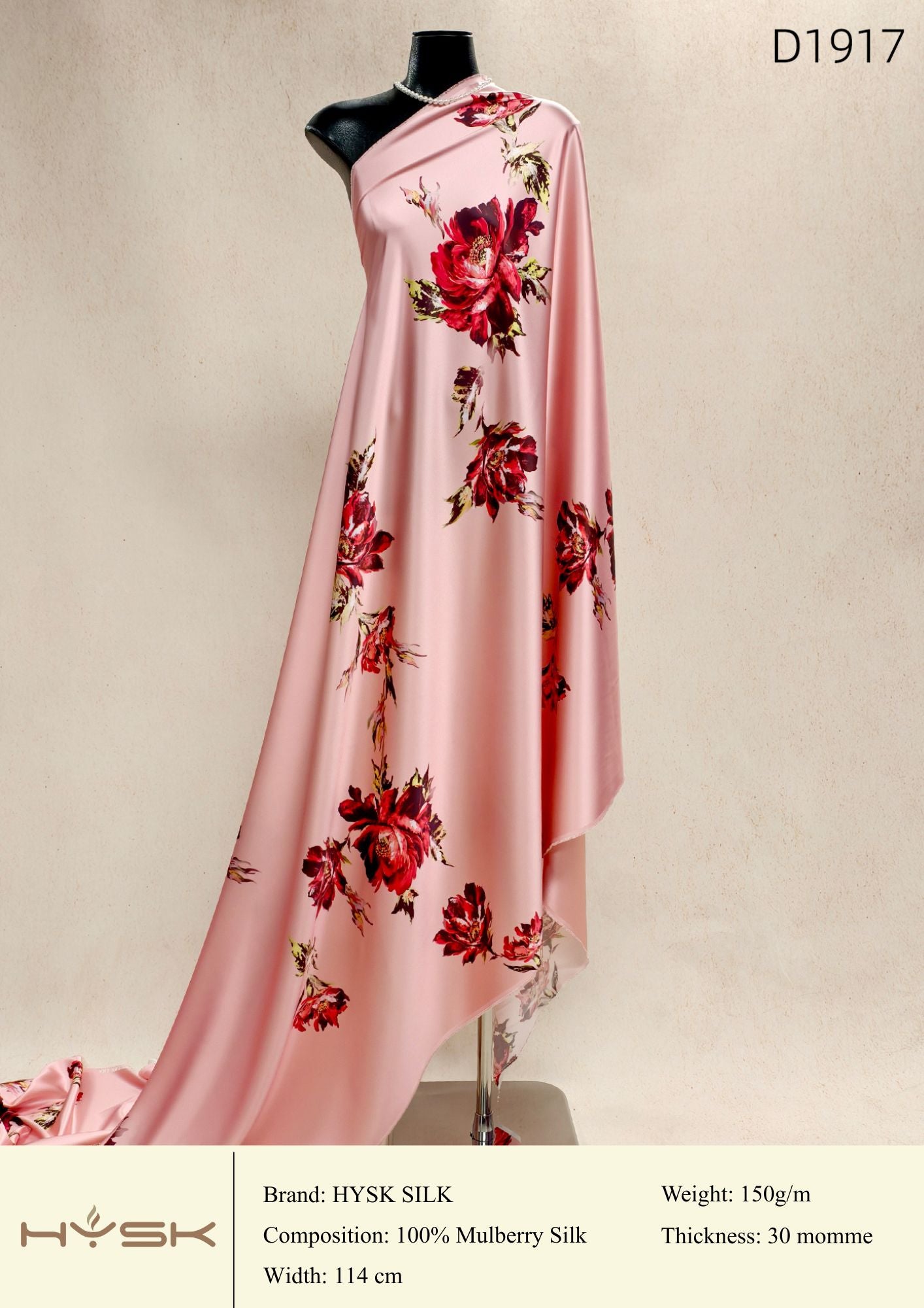 HYSK Digital Printed 100% Mulberry Silk Charmeuse – 30 Momme, 114cm Width, 6A Grade Silk Original Design Fabric for Couture, Evening Wear & Traditional Attire - In Stock Products