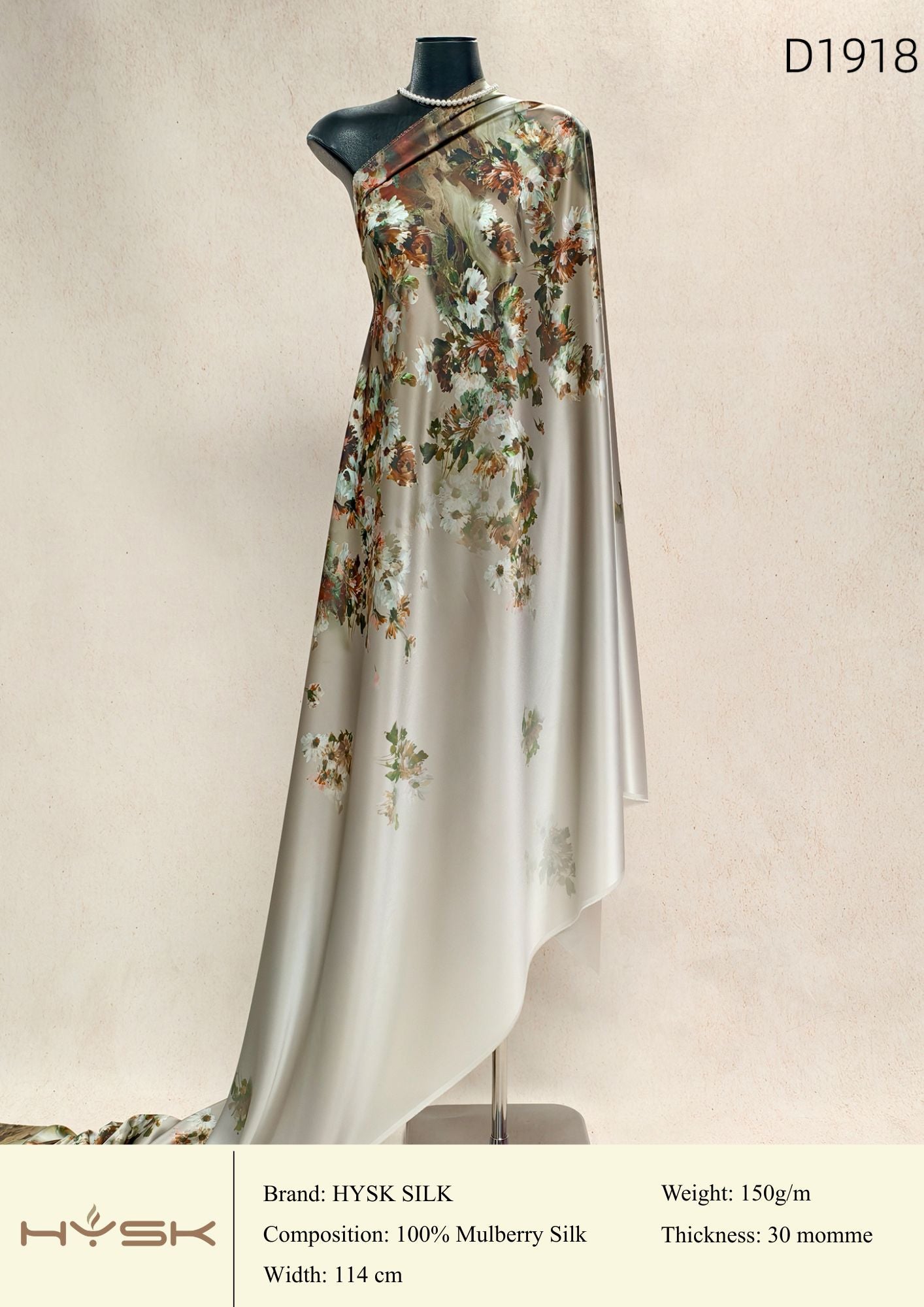 HYSK Digital Printed 100% Mulberry Silk Charmeuse – 30 Momme, 114cm Width, 6A Grade Silk Original Design Fabric for Couture, Evening Wear & Traditional Attire - In Stock Products