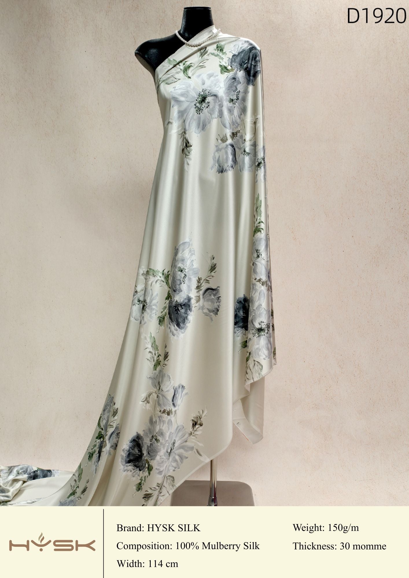 HYSK Digital Printed 100% Mulberry Silk Charmeuse – 30 Momme, 114cm Width, 6A Grade Silk Original Design Fabric for Couture, Evening Wear & Traditional Attire - In Stock Products