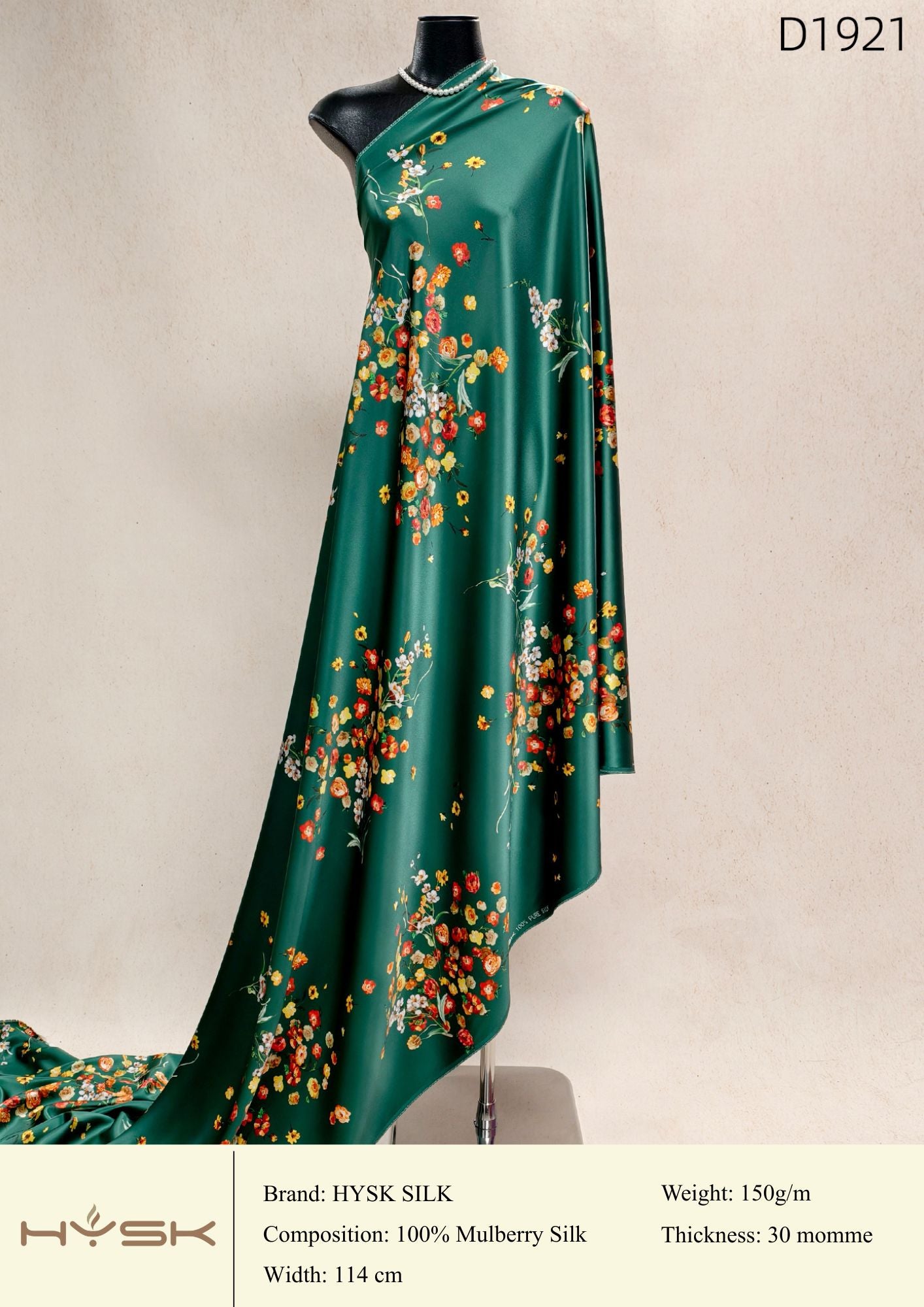 HYSK Digital Printed 100% Mulberry Silk Charmeuse – 30 Momme, 114cm Width, 6A Grade Silk Original Design Fabric for Couture, Evening Wear & Traditional Attire - In Stock Products