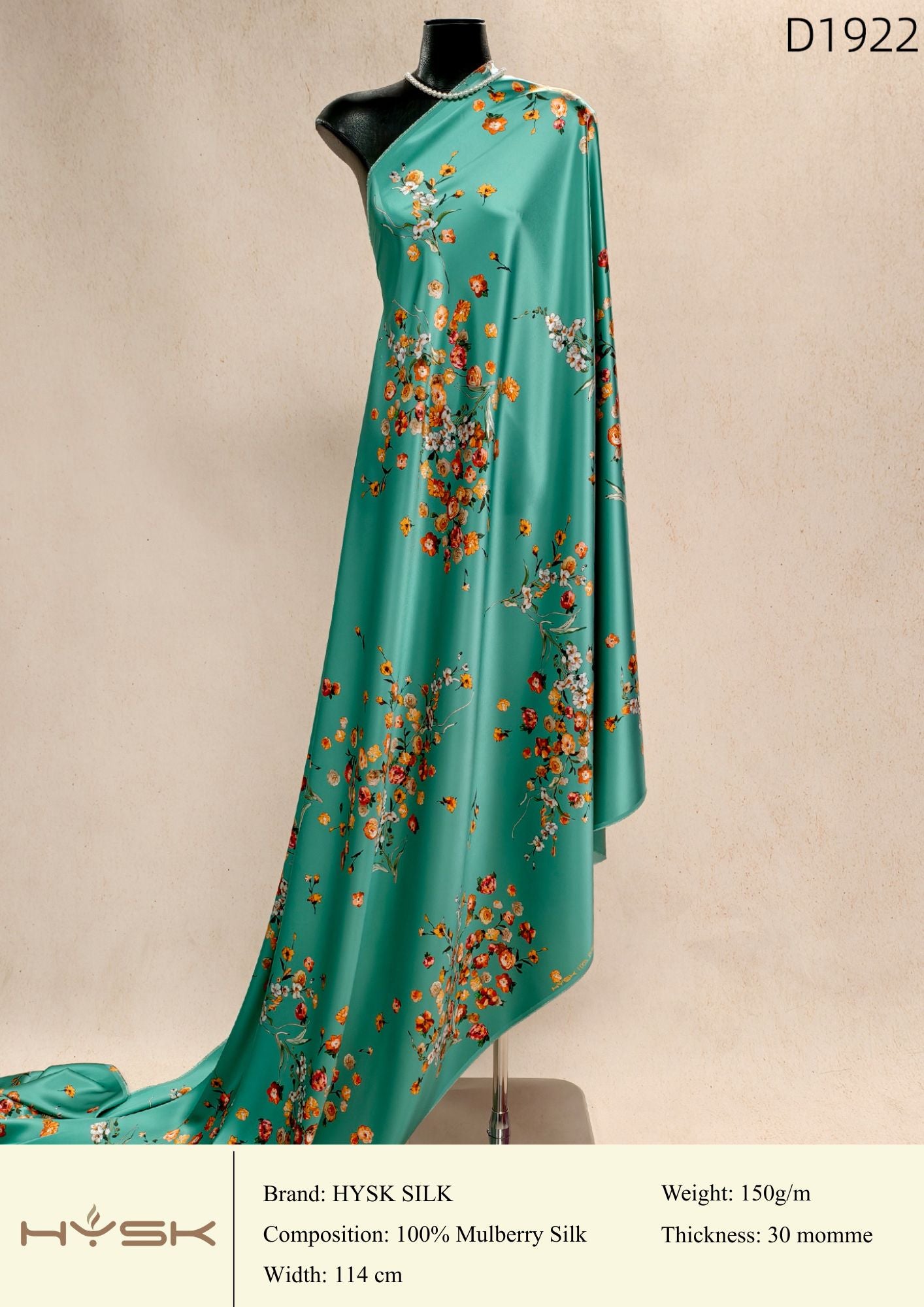 HYSK Digital Printed 100% Mulberry Silk Charmeuse – 30 Momme, 114cm Width, 6A Grade Silk Original Design Fabric for Couture, Evening Wear & Traditional Attire - In Stock Products