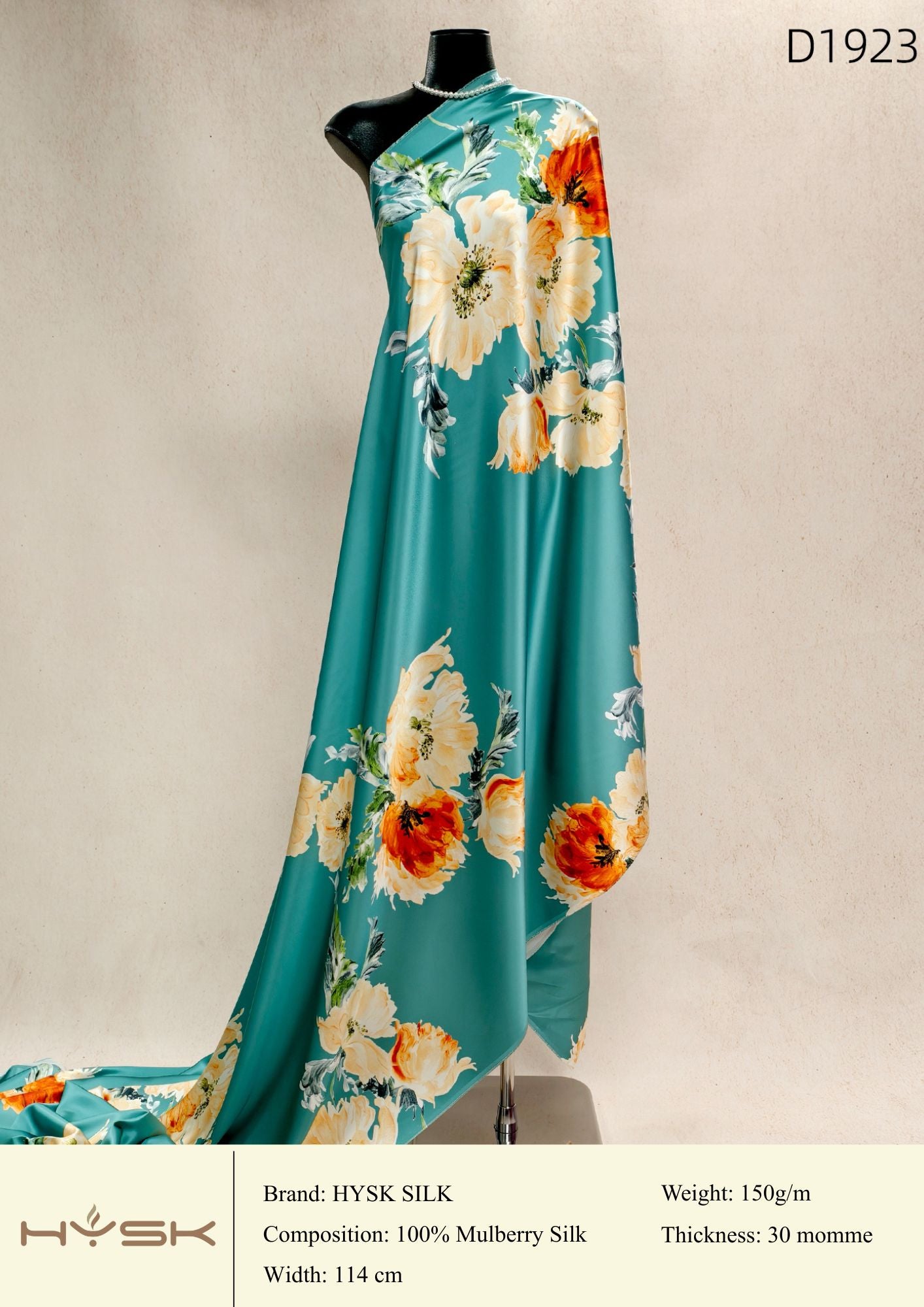 HYSK Digital Printed 100% Mulberry Silk Charmeuse – 30 Momme, 114cm Width, 6A Grade Silk Original Design Fabric for Couture, Evening Wear & Traditional Attire - In Stock Products