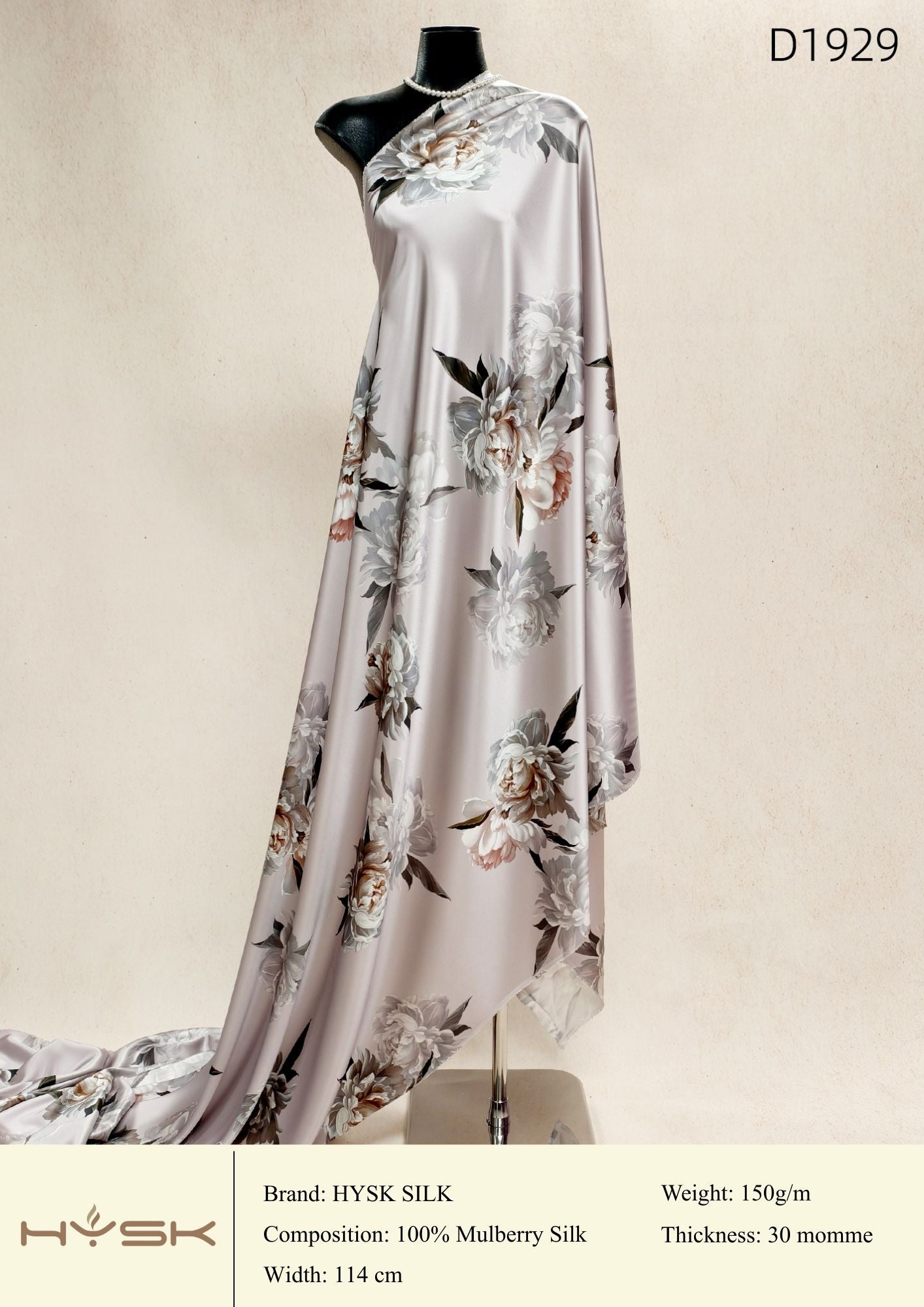 HYSK Digital Printed 100% Mulberry Silk Charmeuse – 30 Momme, 114cm Width, 6A Grade Silk Original Design Fabric for Couture, Evening Wear & Traditional Attire - In Stock Products