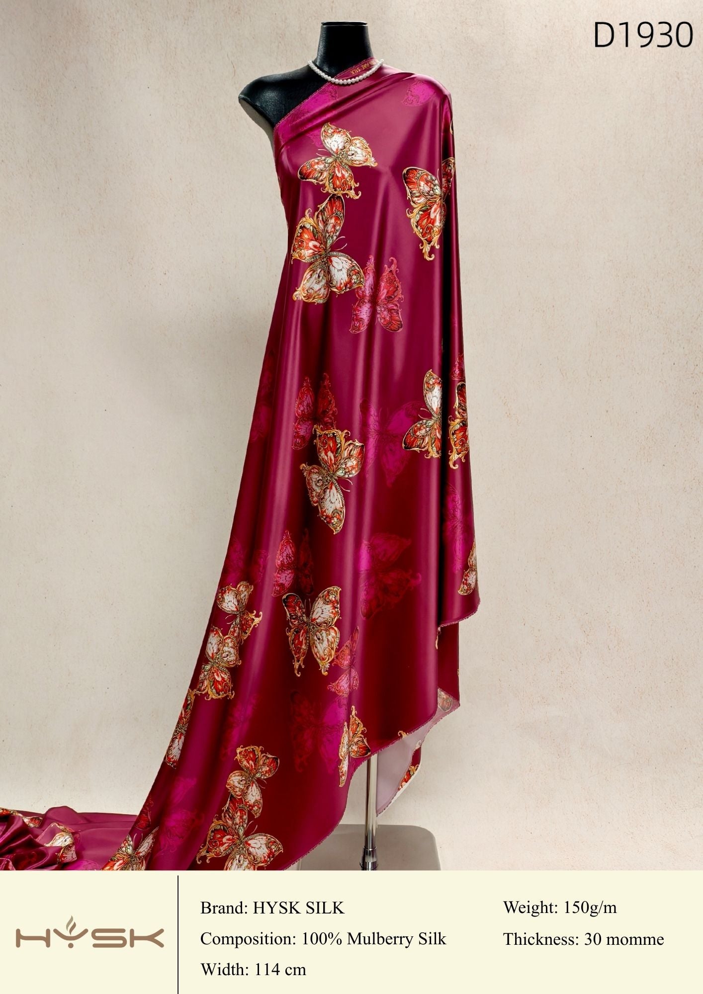 HYSK Digital Printed 100% Mulberry Silk Charmeuse – 30 Momme, 114cm Width, 6A Grade Silk Original Design Fabric for Couture, Evening Wear & Traditional Attire - In Stock Products