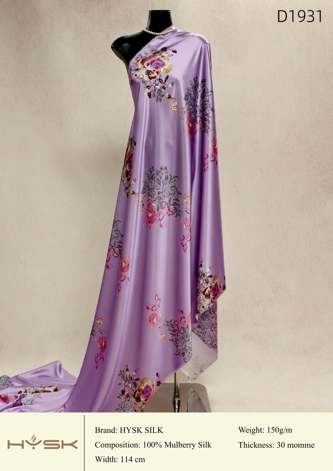 HYSK Digital Printed 100% Mulberry Silk Charmeuse – 30 Momme, 114cm Width, 6A Grade Silk Original Design Fabric for Couture, Evening Wear & Traditional Attire - In Stock Products