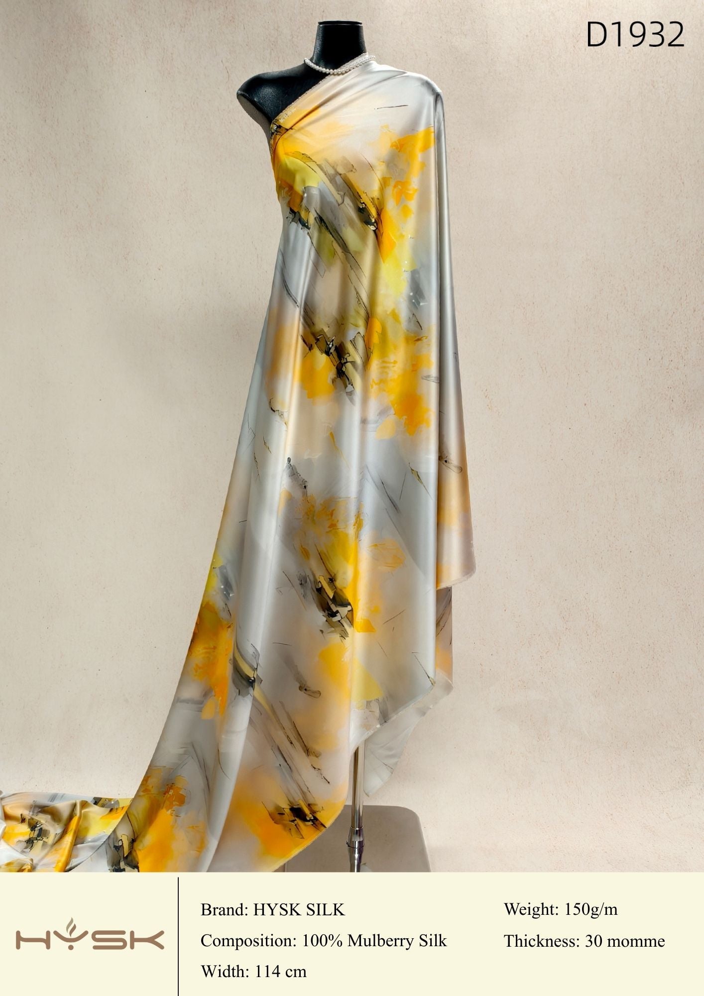 HYSK Digital Printed 100% Mulberry Silk Charmeuse – 30 Momme, 114cm Width, 6A Grade Silk Original Design Fabric for Couture, Evening Wear & Traditional Attire - In Stock Products
