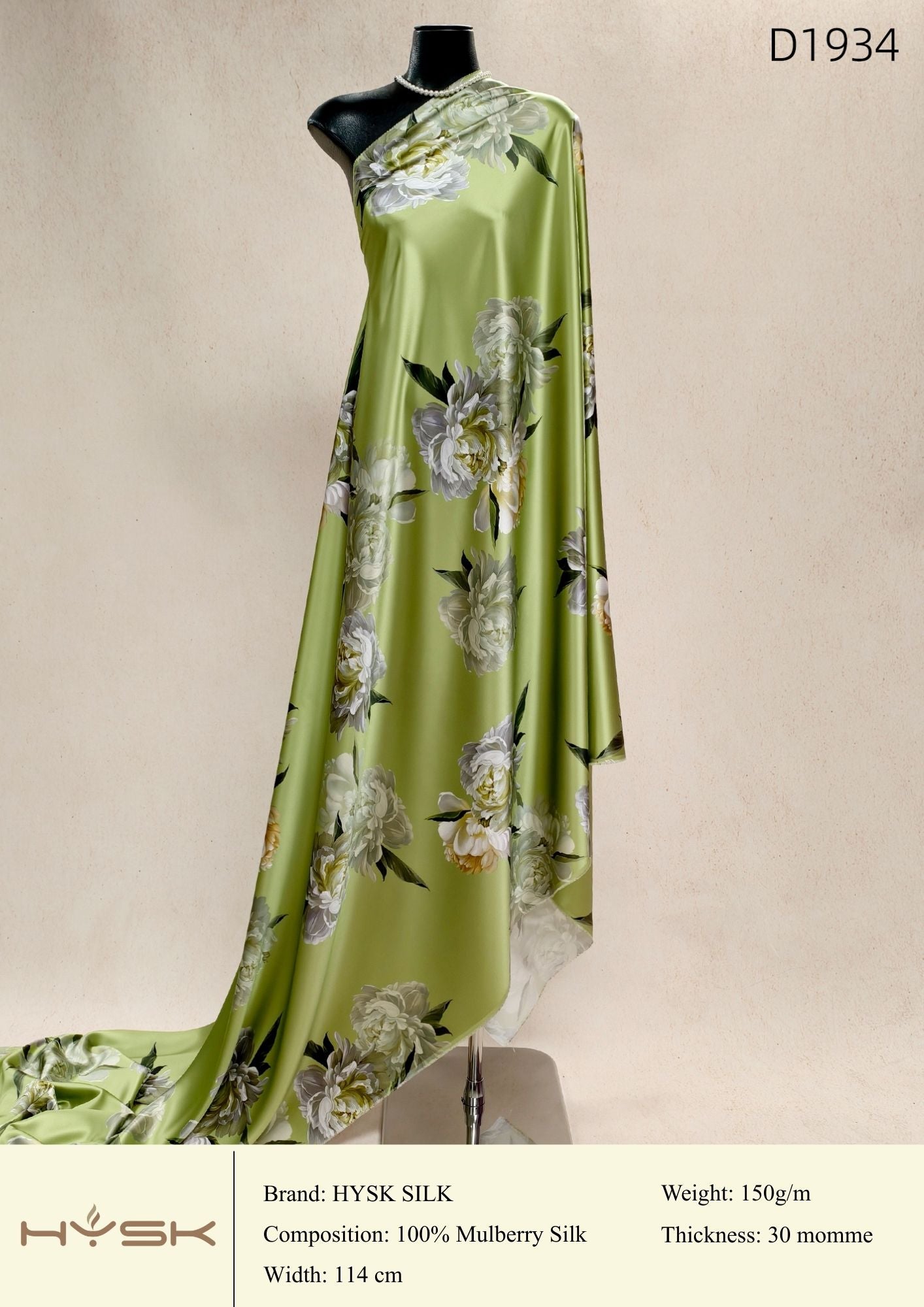 HYSK Digital Printed 100% Mulberry Silk Charmeuse – 30 Momme, 114cm Width, 6A Grade Silk Original Design Fabric for Couture, Evening Wear & Traditional Attire - In Stock Products