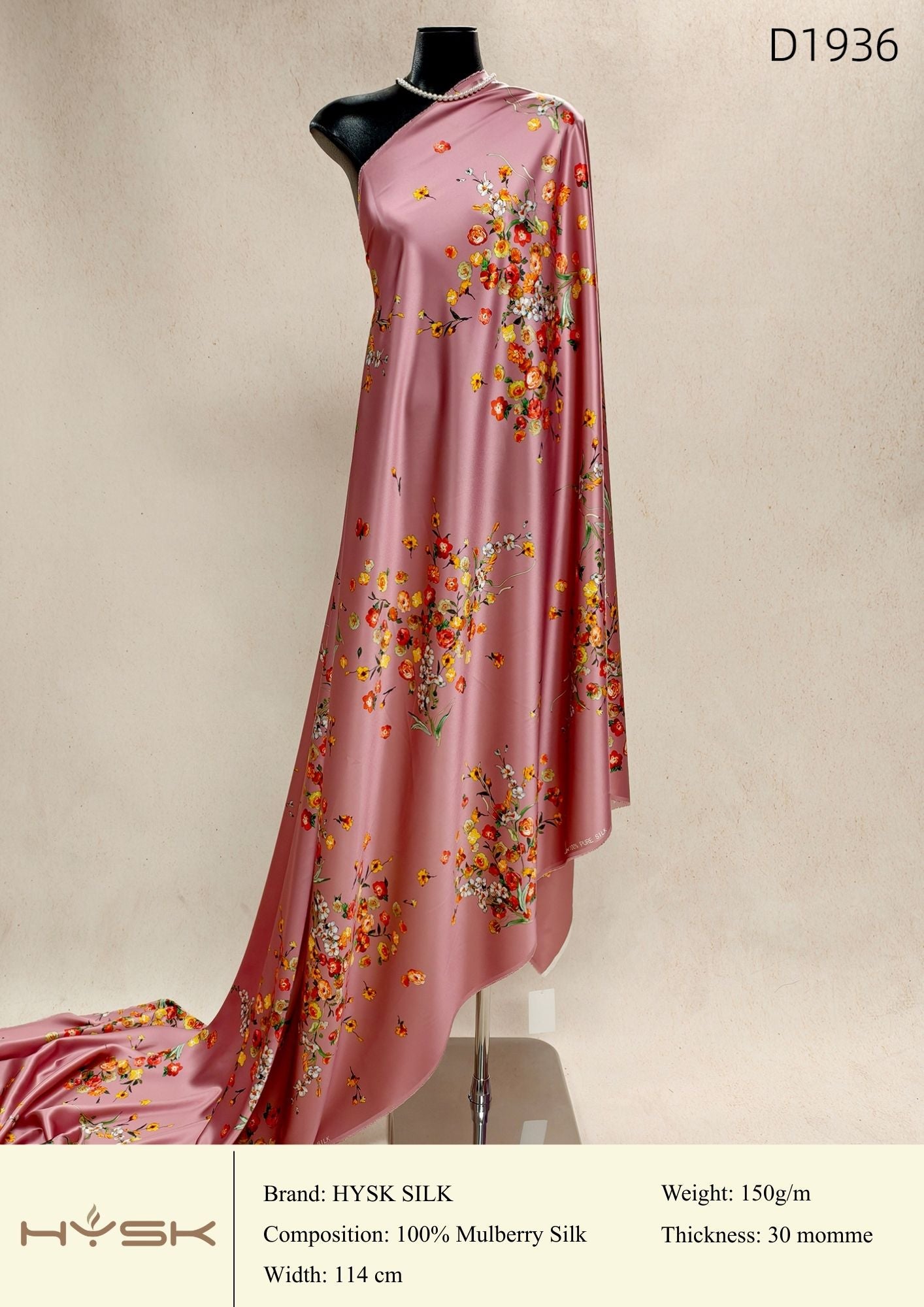 HYSK Digital Printed 100% Mulberry Silk Charmeuse – 30 Momme, 114cm Width, 6A Grade Silk Original Design Fabric for Couture, Evening Wear & Traditional Attire - In Stock Products