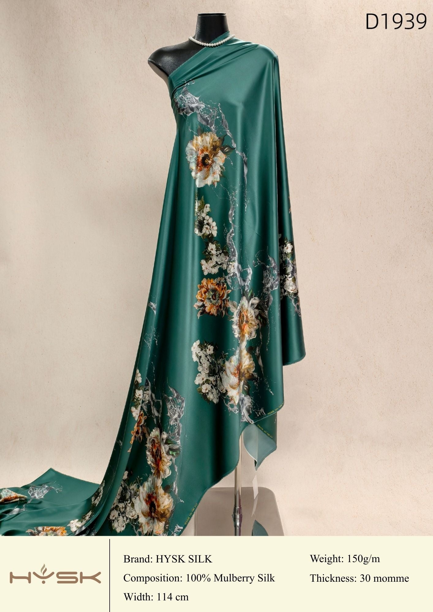 HYSK Digital Printed 100% Mulberry Silk Charmeuse – 30 Momme, 114cm Width, 6A Grade Silk Original Design Fabric for Couture, Evening Wear & Traditional Attire - In Stock Products