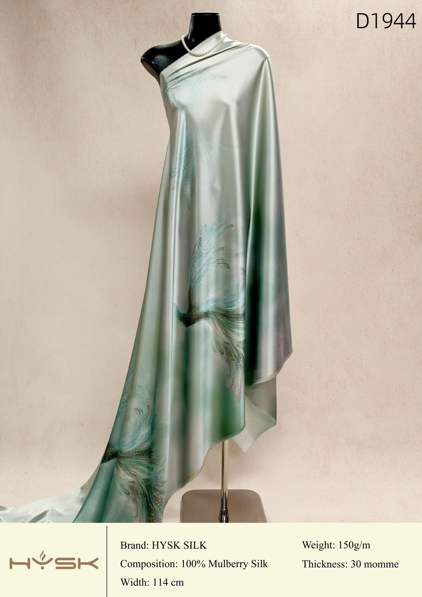 HYSK Digital Printed 100% Mulberry Silk Charmeuse – 30 Momme, 114cm Width, 6A Grade Silk Original Design Fabric for Couture, Evening Wear & Traditional Attire - In Stock Products