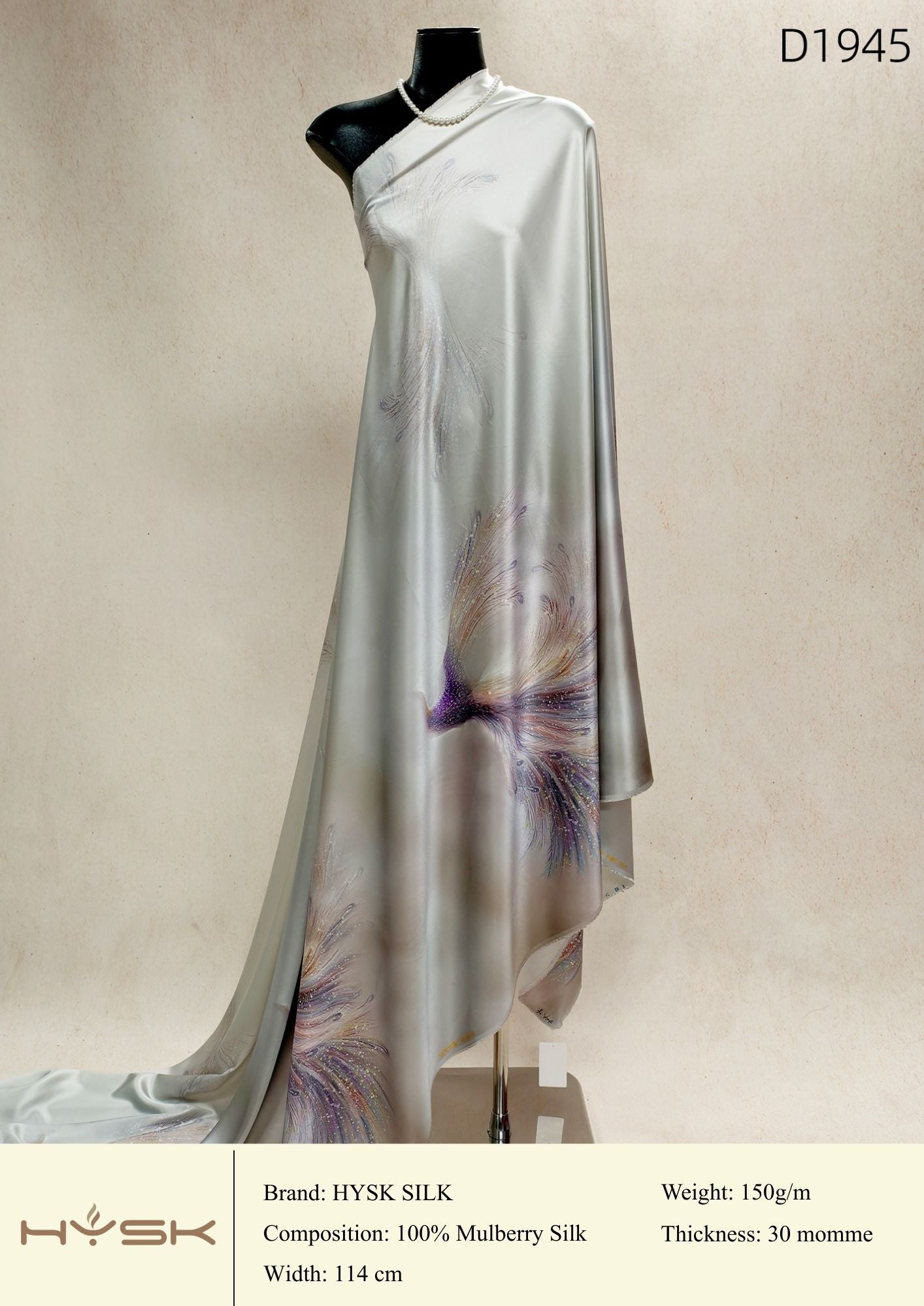 HYSK Digital Printed 100% Mulberry Silk Charmeuse – 30 Momme, 114cm Width, 6A Grade Silk Original Design Fabric for Couture, Evening Wear & Traditional Attire - In Stock Products