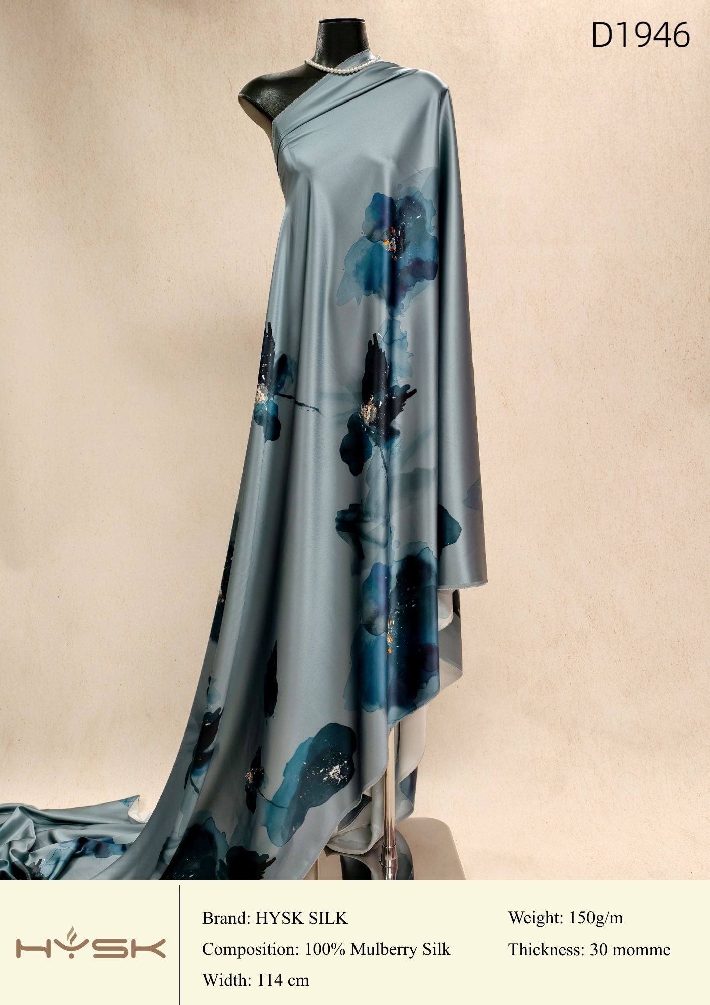 HYSK Digital Printed 100% Mulberry Silk Charmeuse – 30 Momme, 114cm Width, 6A Grade Silk Original Design Fabric for Couture, Evening Wear & Traditional Attire - In Stock Products