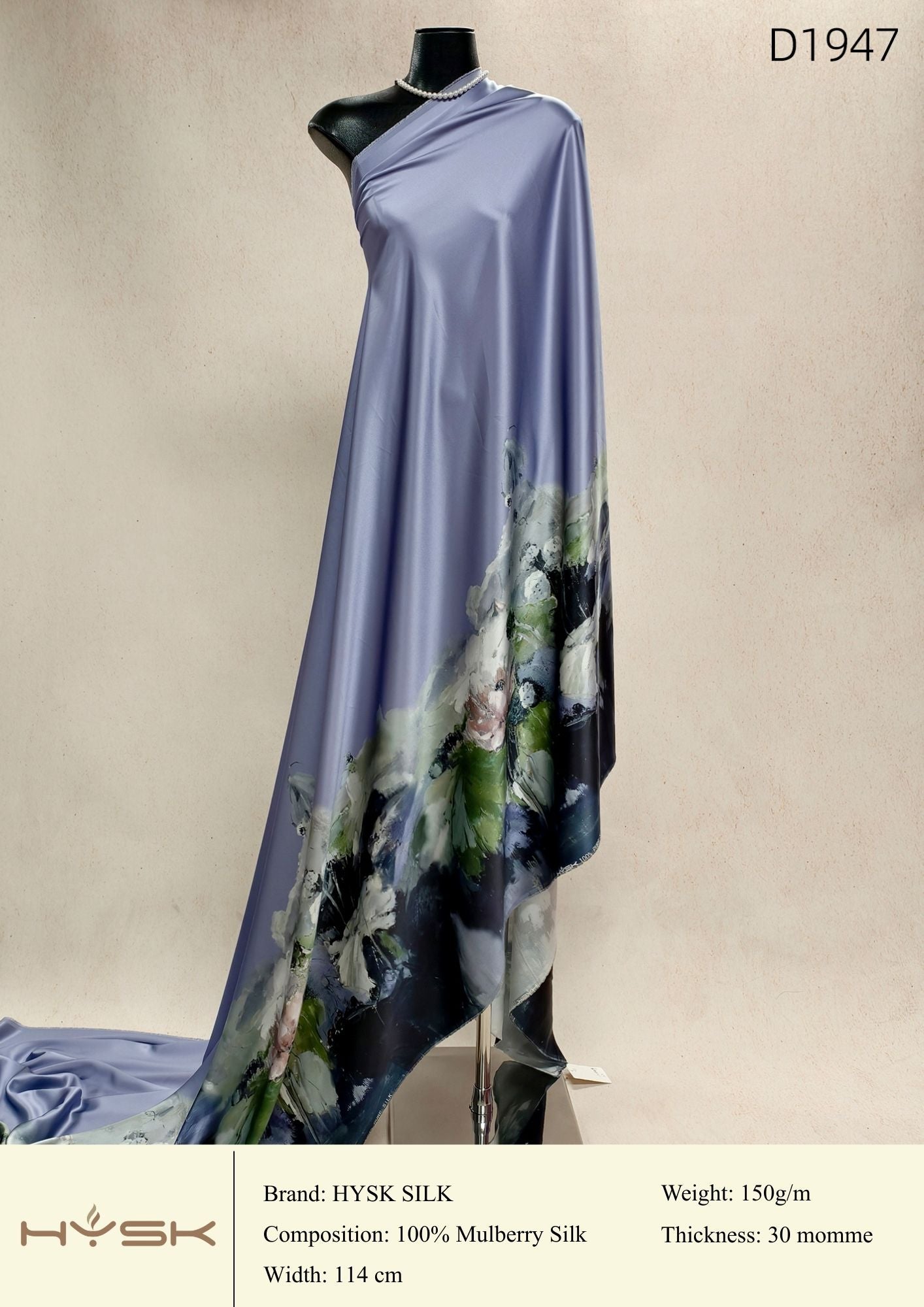 HYSK Digital Printed 100% Mulberry Silk Charmeuse – 30 Momme, 114cm Width, 6A Grade Silk Original Design Fabric for Couture, Evening Wear & Traditional Attire - In Stock Products