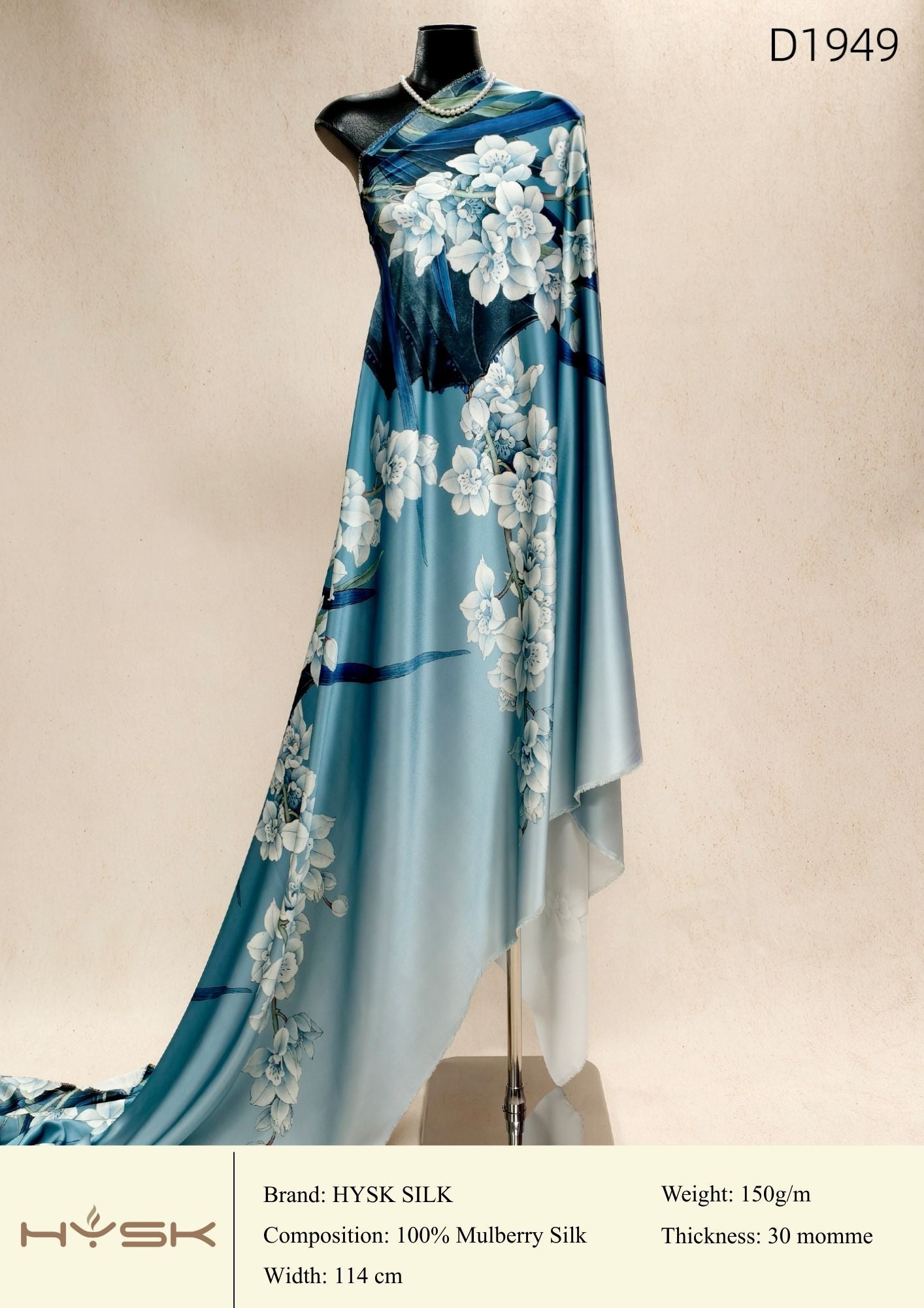HYSK Digital Printed 100% Mulberry Silk Charmeuse – 30 Momme, 114cm Width, 6A Grade Silk Original Design Fabric for Couture, Evening Wear & Traditional Attire - In Stock Products