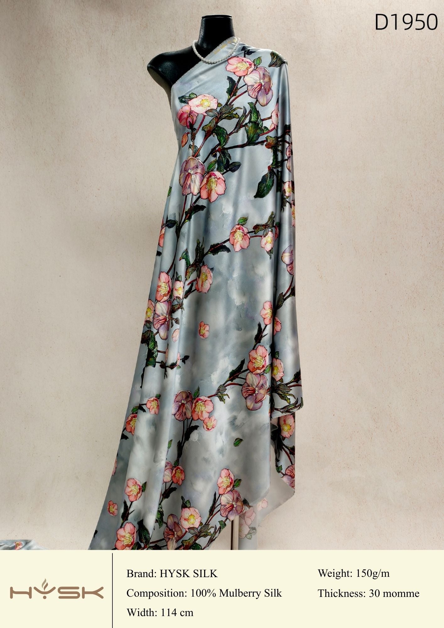 HYSK Digital Printed 100% Mulberry Silk Charmeuse – 30 Momme, 114cm Width, 6A Grade Silk Original Design Fabric for Couture, Evening Wear & Traditional Attire - In Stock Products