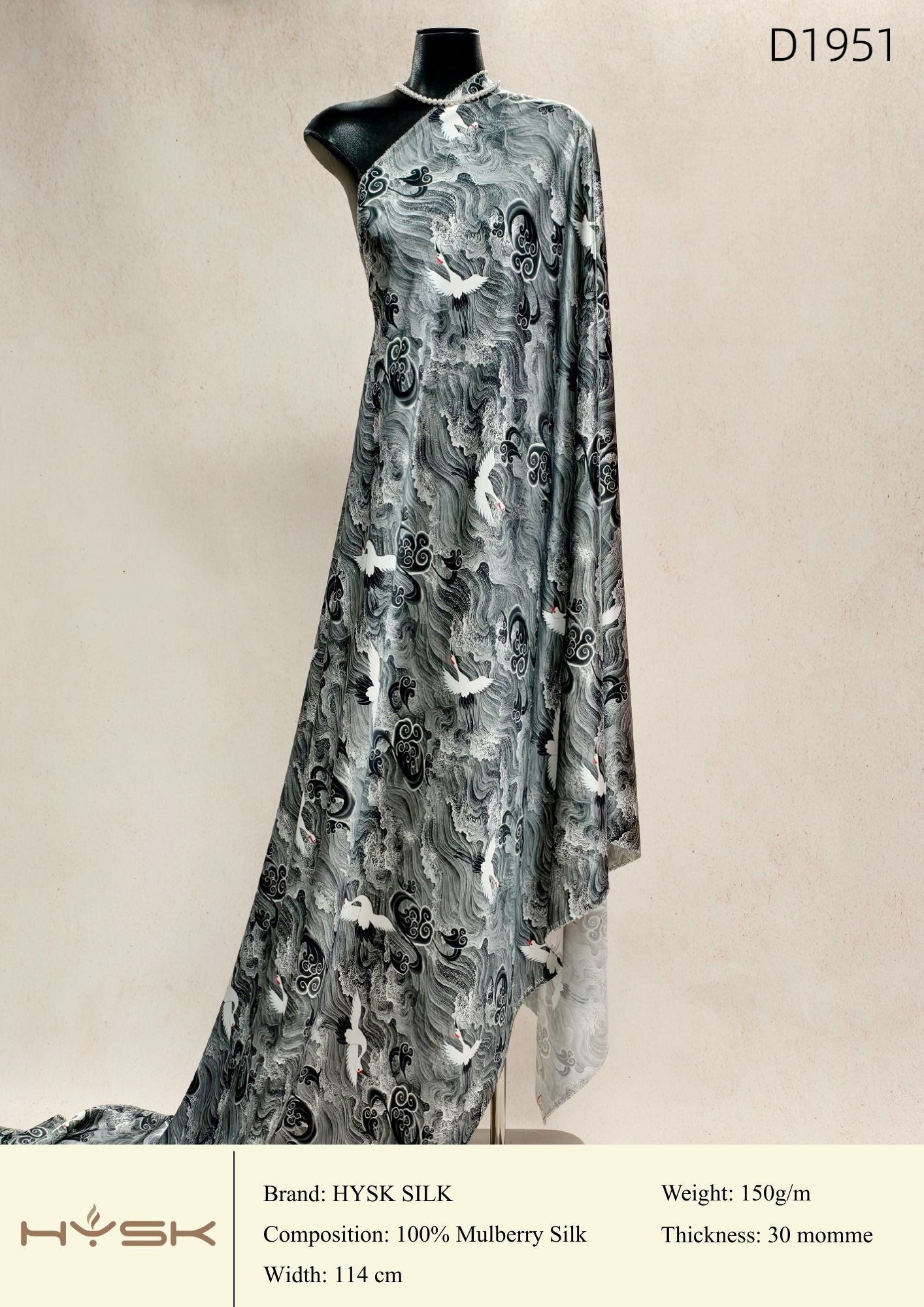 HYSK Digital Printed 100% Mulberry Silk Charmeuse – 30 Momme, 114cm Width, 6A Grade Silk Original Design Fabric for Couture, Evening Wear & Traditional Attire - In Stock Products