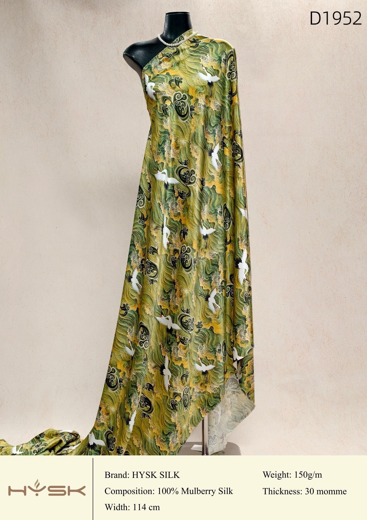 HYSK Digital Printed 100% Mulberry Silk Charmeuse – 30 Momme, 114cm Width, 6A Grade Silk Original Design Fabric for Couture, Evening Wear & Traditional Attire - In Stock Products