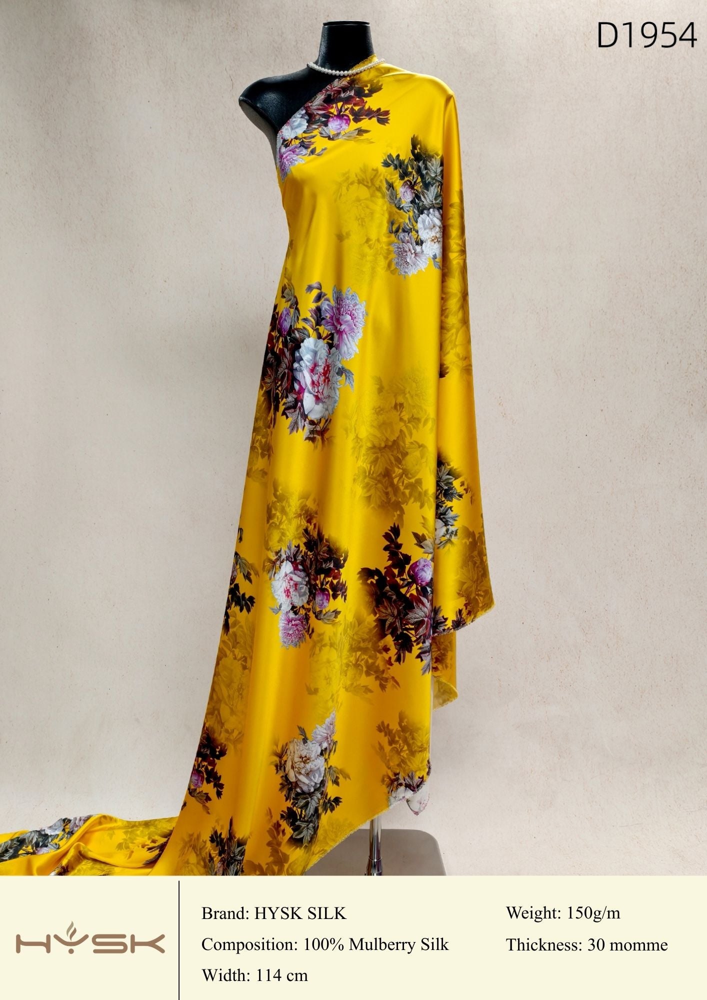 HYSK Digital Printed 100% Mulberry Silk Charmeuse – 30 Momme, 114cm Width, 6A Grade Silk Original Design Fabric for Couture, Evening Wear & Traditional Attire - In Stock Products