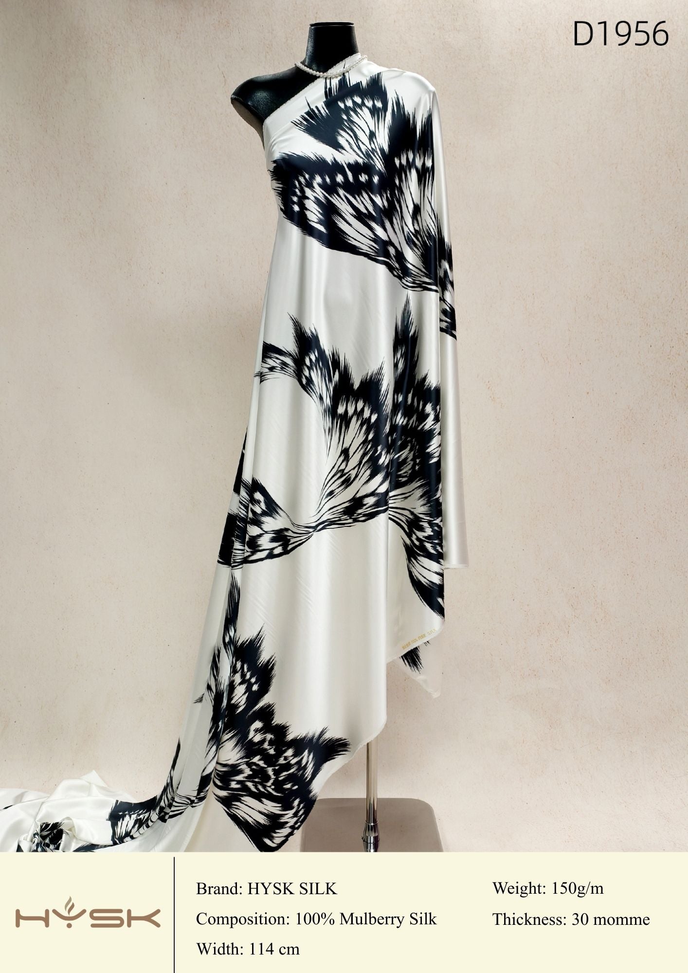 HYSK Digital Printed 100% Mulberry Silk Charmeuse – 30 Momme, 114cm Width, 6A Grade Silk Original Design Fabric for Couture, Evening Wear & Traditional Attire - In Stock Products