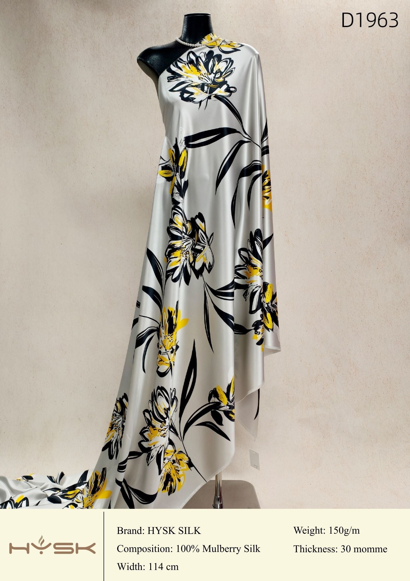 HYSK Digital Printed 100% Mulberry Silk Charmeuse – 30 Momme, 114cm Width, 6A Grade Silk Original Design Fabric for Couture, Evening Wear & Traditional Attire - In Stock Products