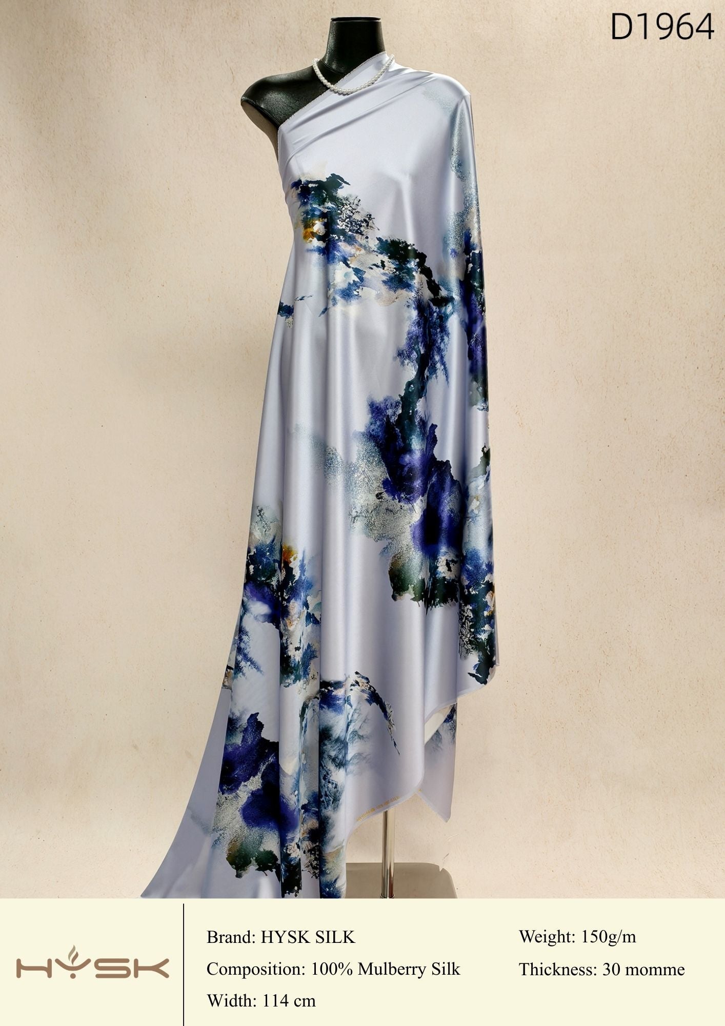 HYSK Digital Printed 100% Mulberry Silk Charmeuse – 30 Momme, 114cm Width, 6A Grade Silk Original Design Fabric for Couture, Evening Wear & Traditional Attire - In Stock Products